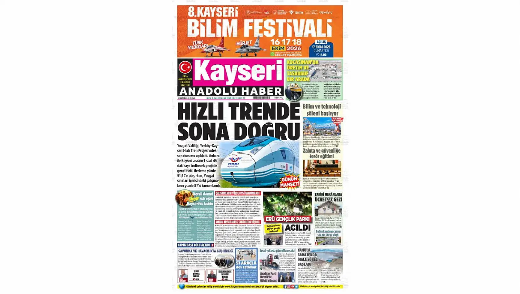 Kayseri yerel gazetelerinden 16 Ekim manşet haberleri!