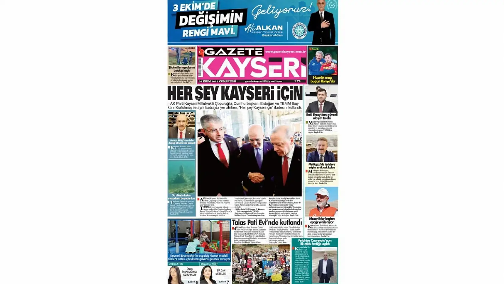 Kayseri yerel gazeteleri gündemin nabzını tuttu: İşte 3 Ekim 2026 manşet haberleri