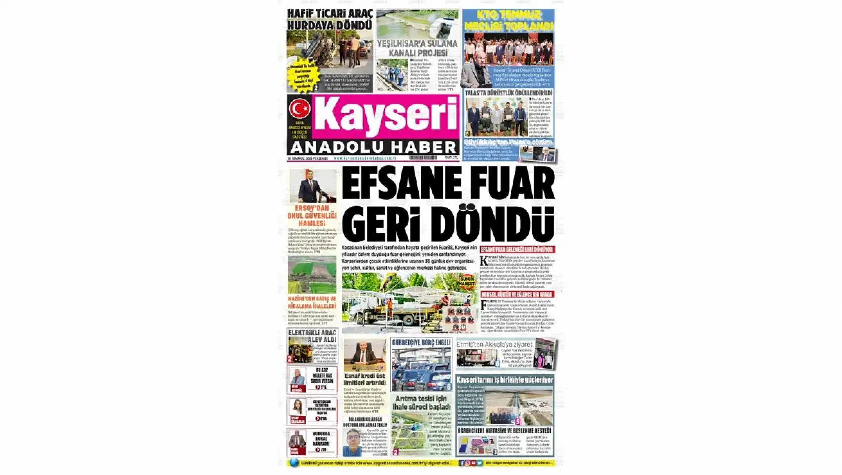 Kayseri yerel gazeteleri 30 Temmuz sabahına hangi manşetlerle çıktı?