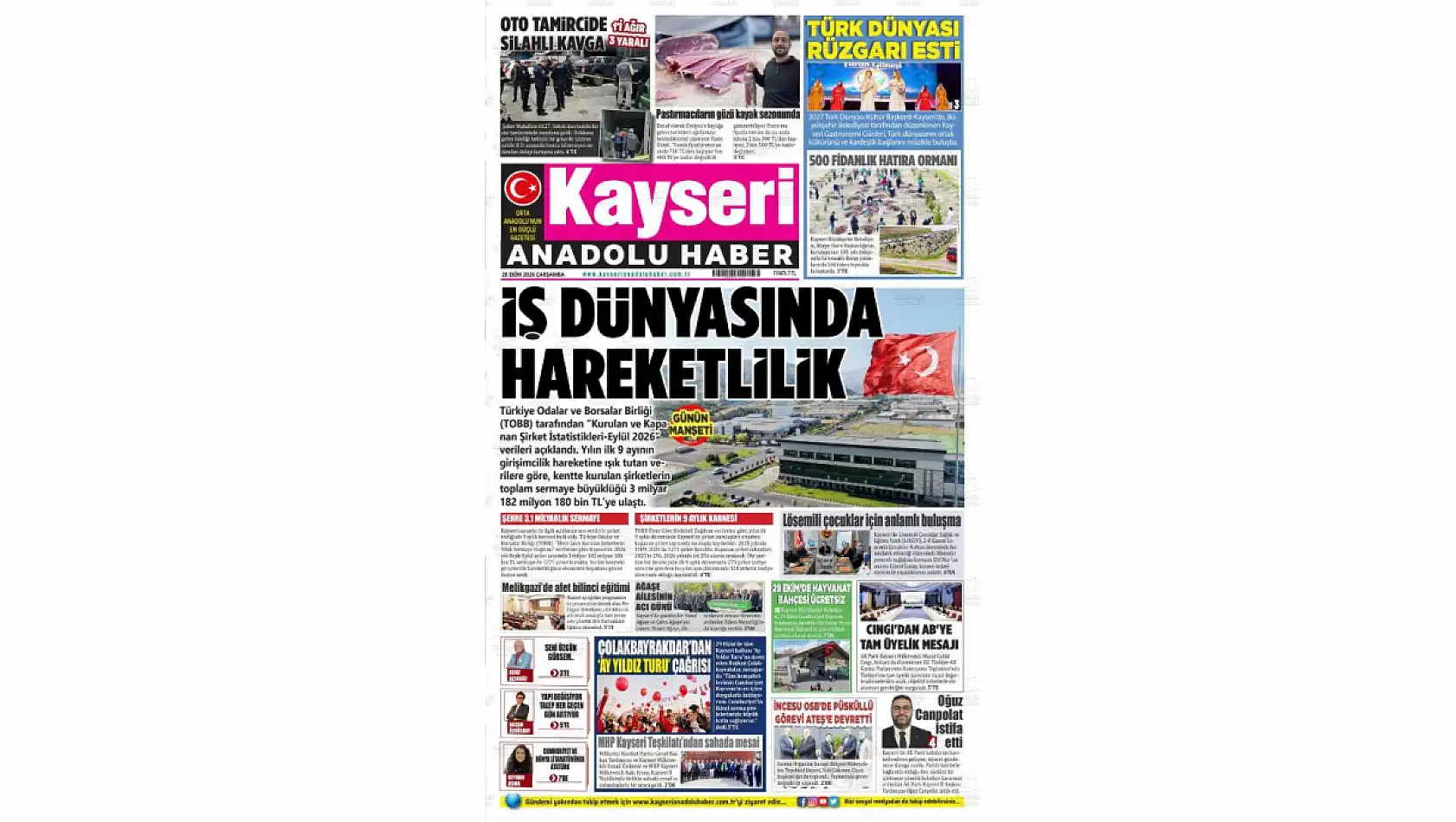 Kayseri gazetelerinden 28 Ekim sabahına dikkat çeken manşetler!