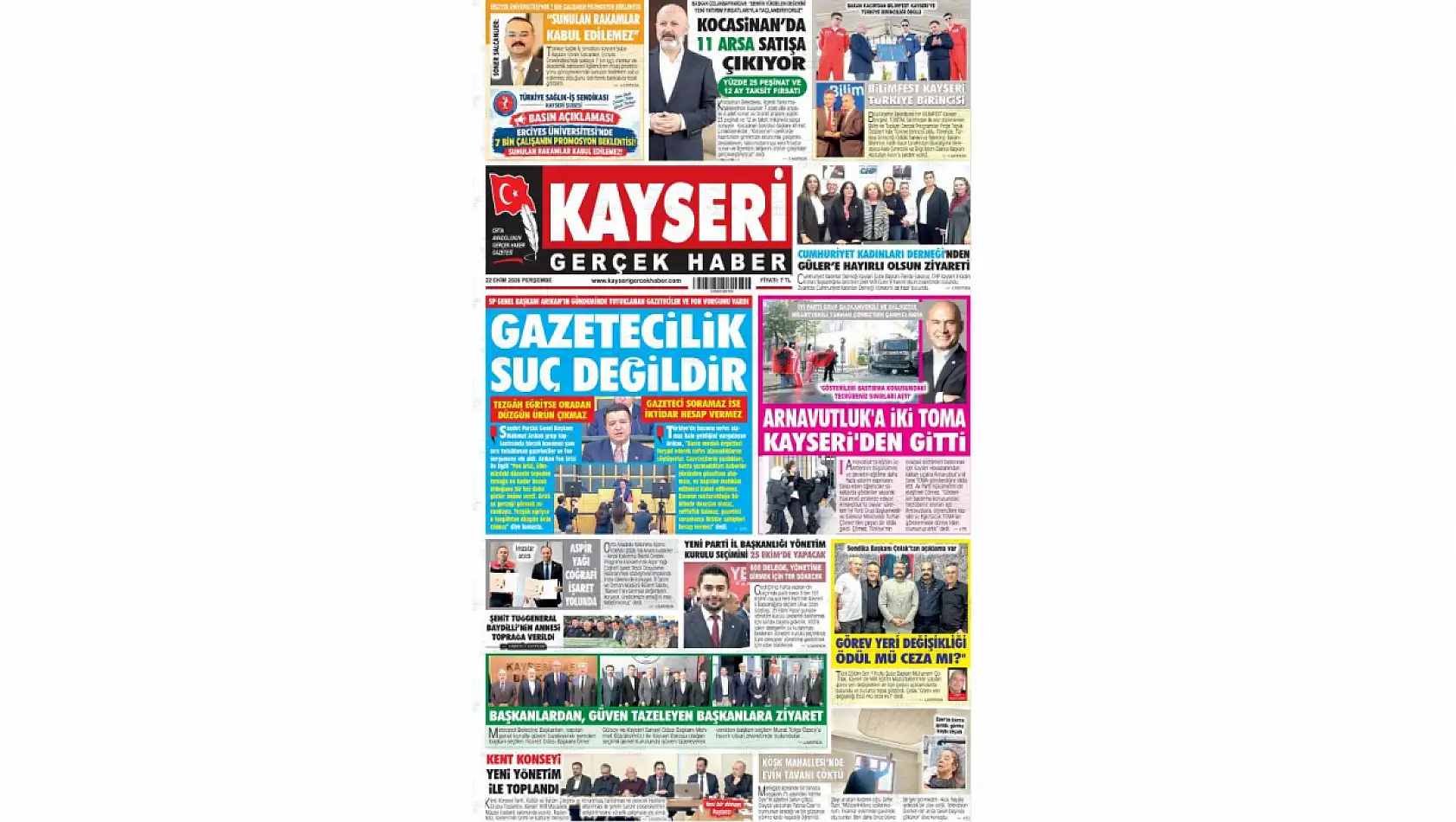 Kayseri gazetelerinin 22 Ekim 2026 mesaisi: İşte gündemi belirleyen manşet haberleri!