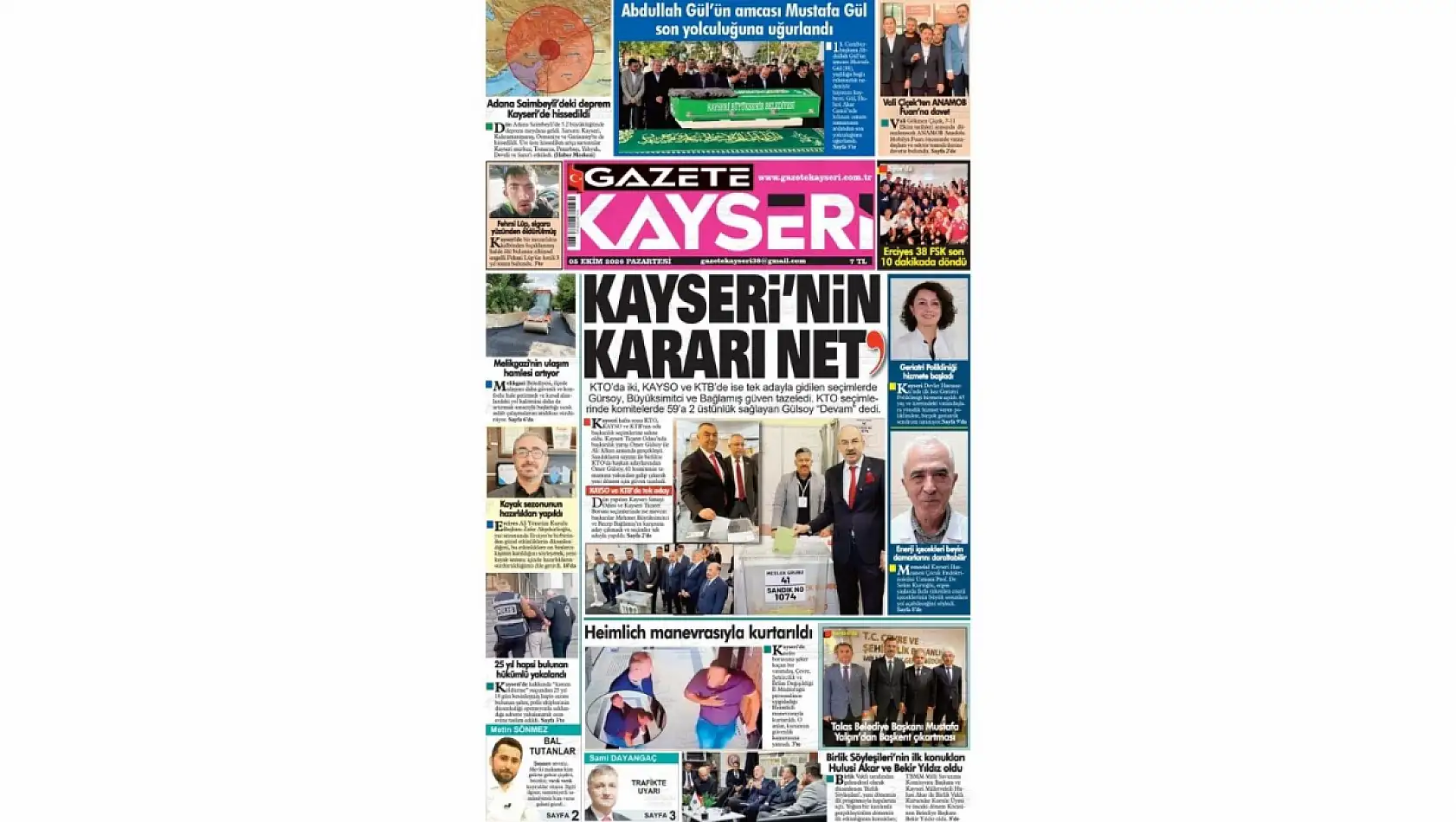 Kayseri gazetelerinin 5 Ekim manşeti ''oda seçimleri'' oldu!