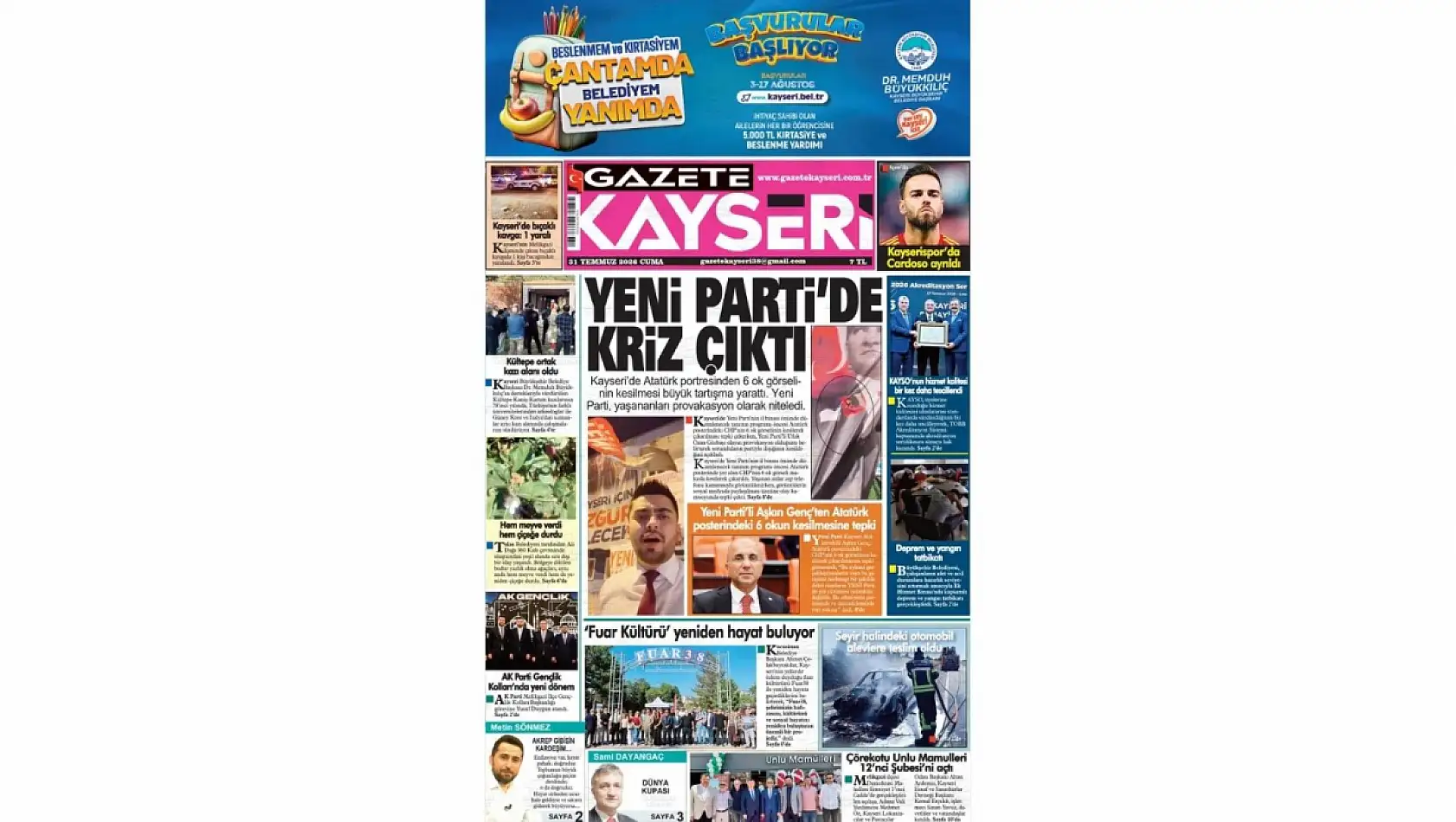 Kayseri yerel gazeteleri 31 Temmuz sabahına hangi manşetlerle çıktı?