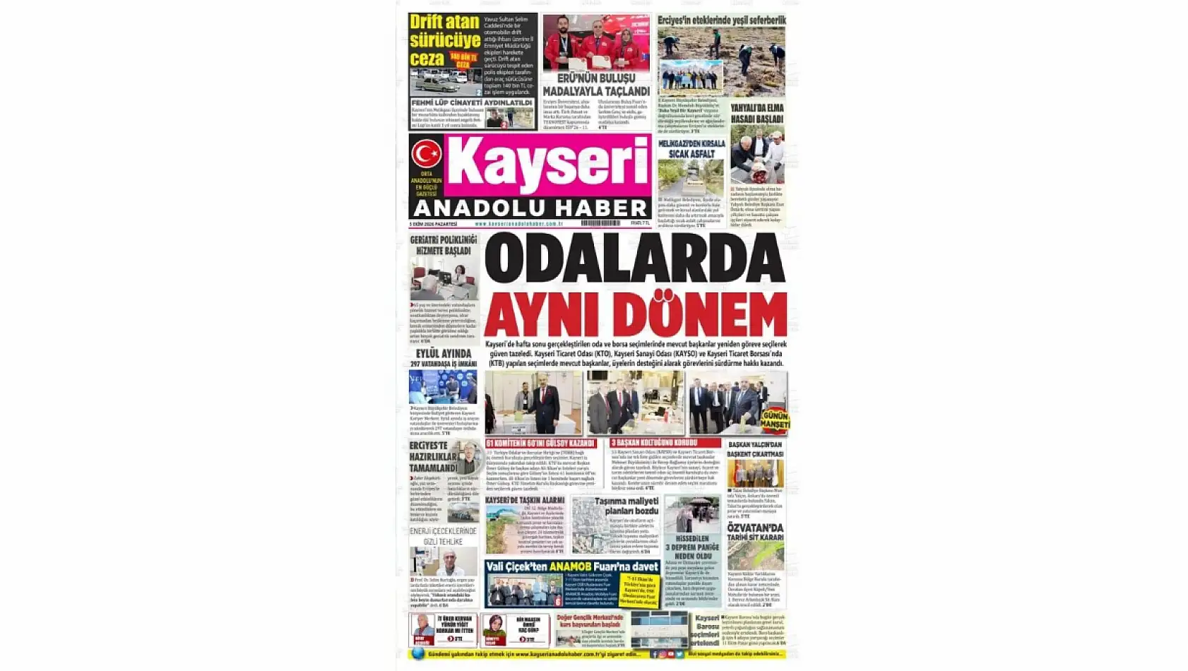 Kayseri gazetelerinin 5 Ekim manşeti ''oda seçimleri'' oldu!