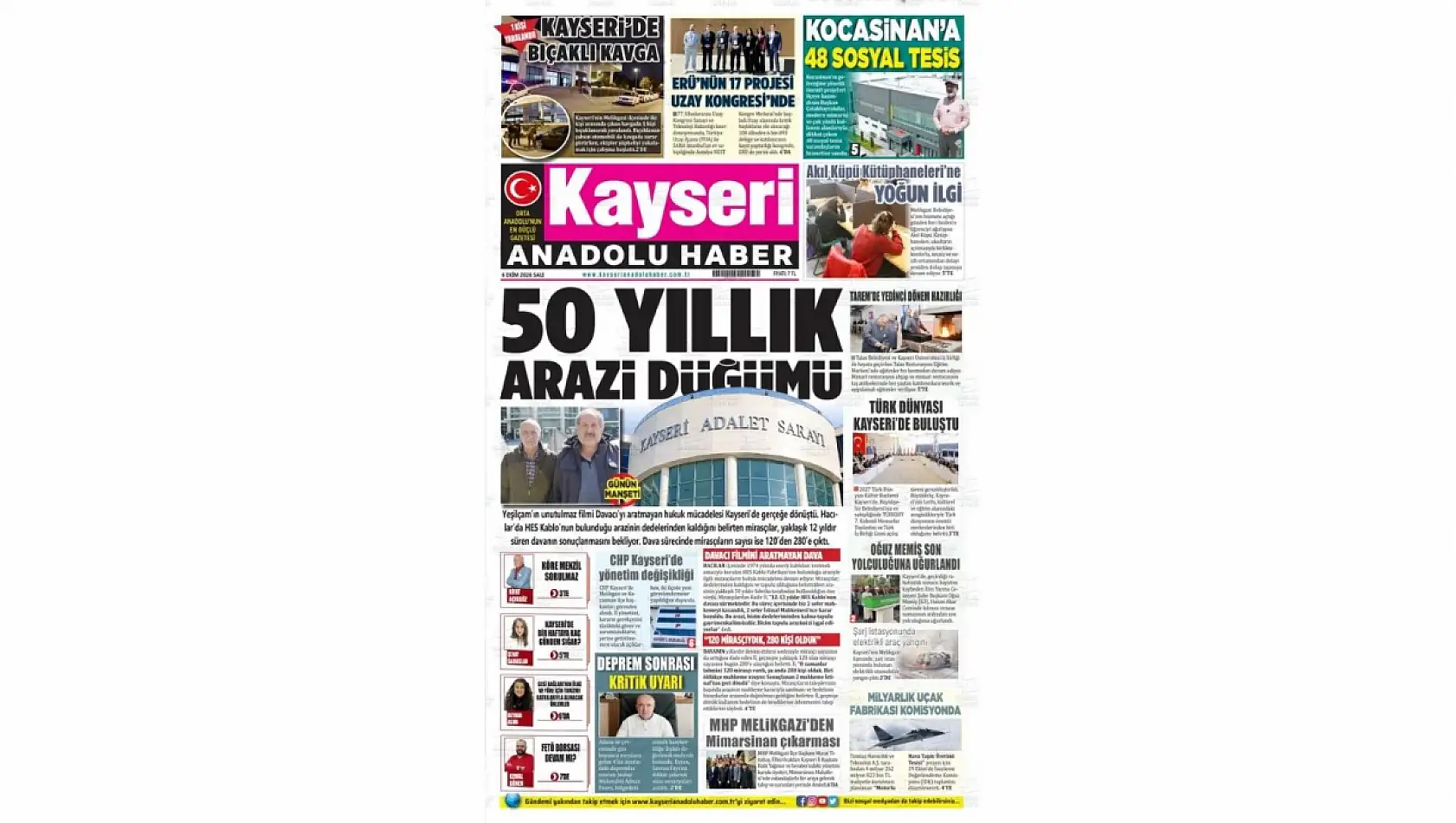 Kayseri basınından çarpıcı manşetler: Arazi düğümü, Alo Adalet, CHP...