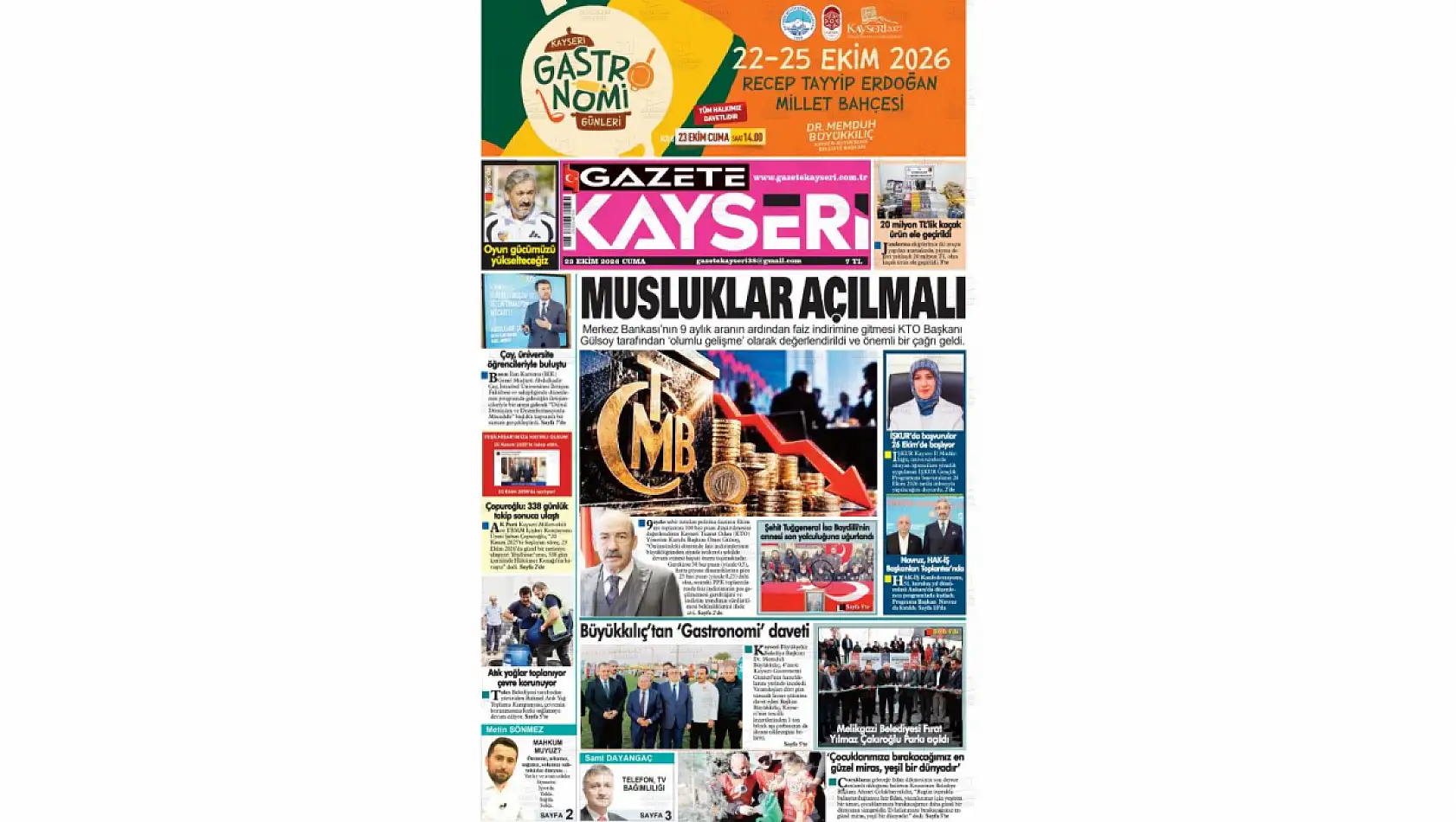 Kayseri gazeteleri 23 Ekim Cuma gündemi!