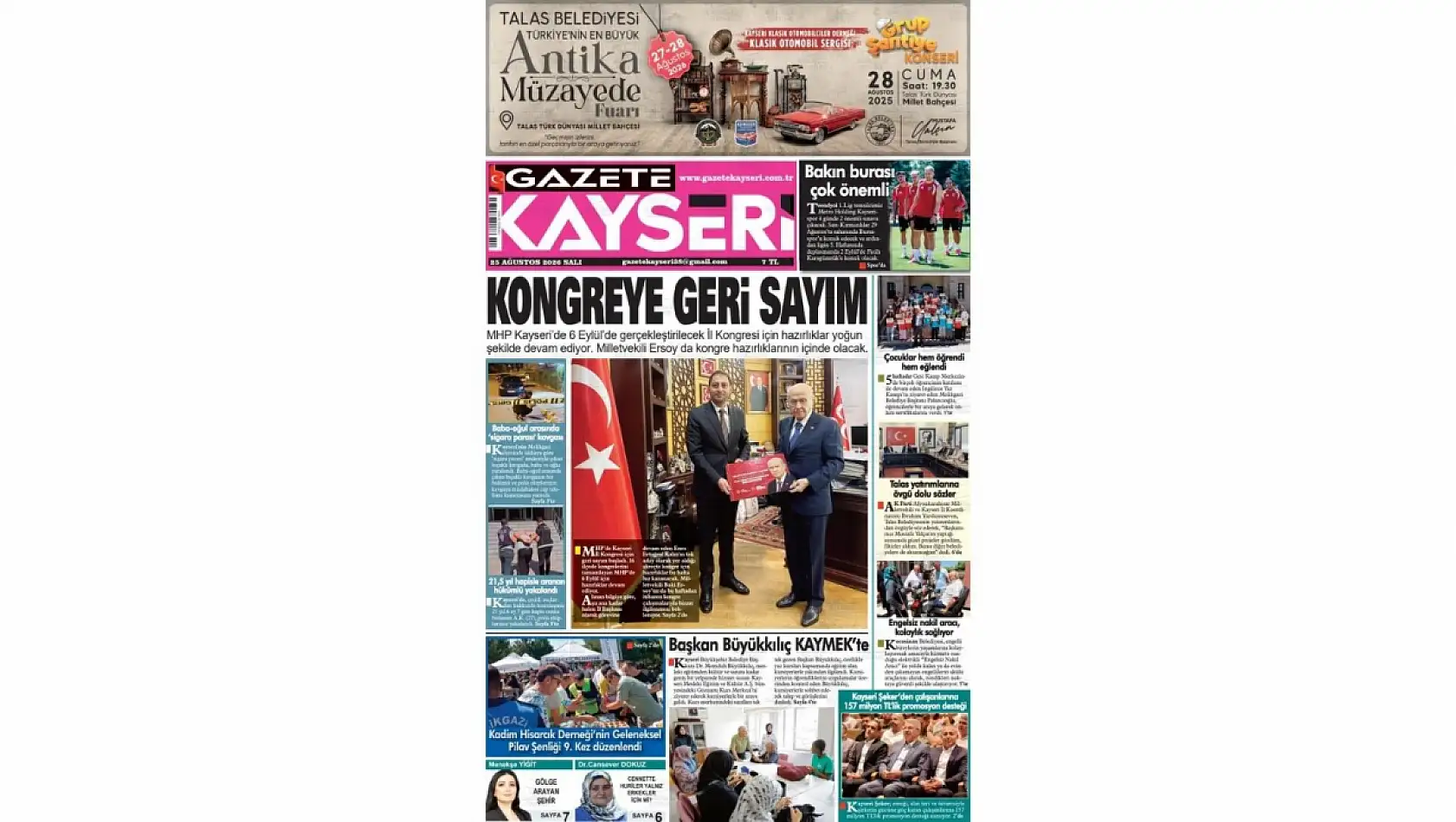 Kayseri yerel gazeteleri 25 Ağustos sabahına hangi manşetlerle çıktı?