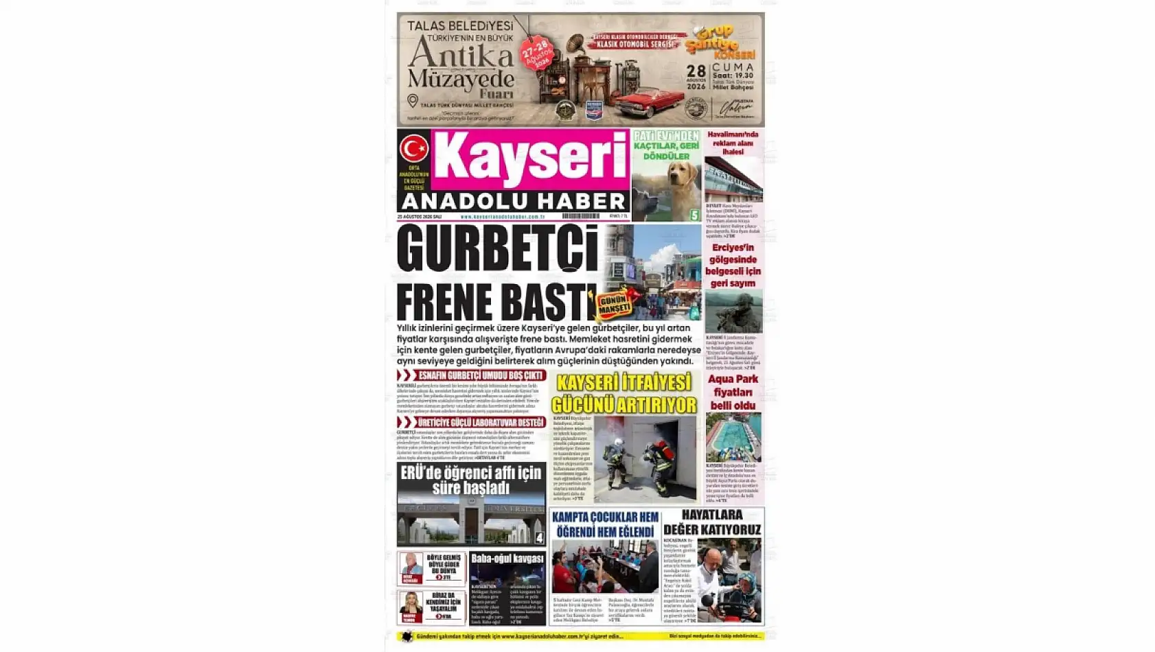 Kayseri yerel gazeteleri 25 Ağustos sabahına hangi manşetlerle çıktı?