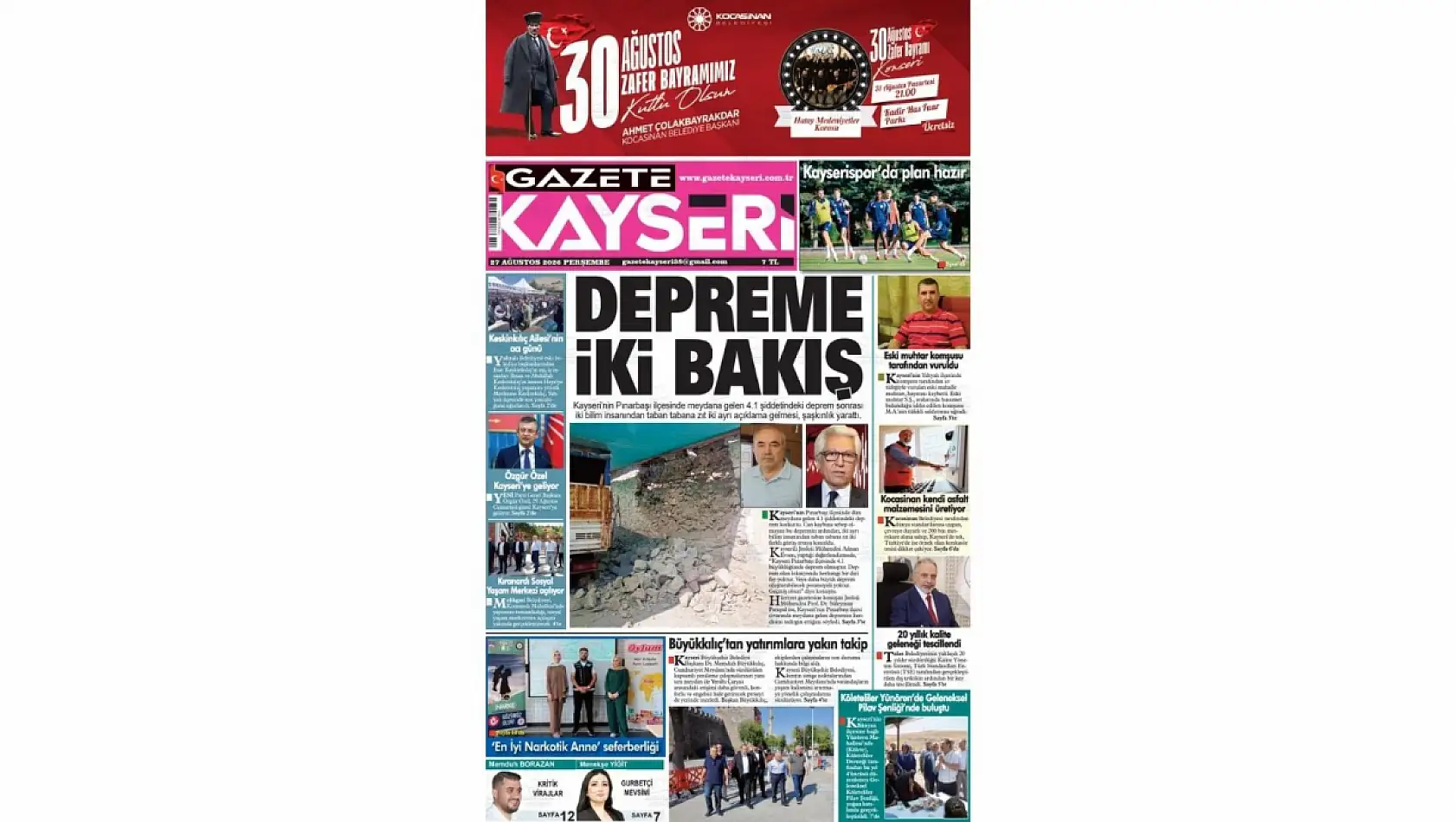 Kayseri yerel gazeteleri 27 Ağustos sabahına hangi manşetlerle çıktı?