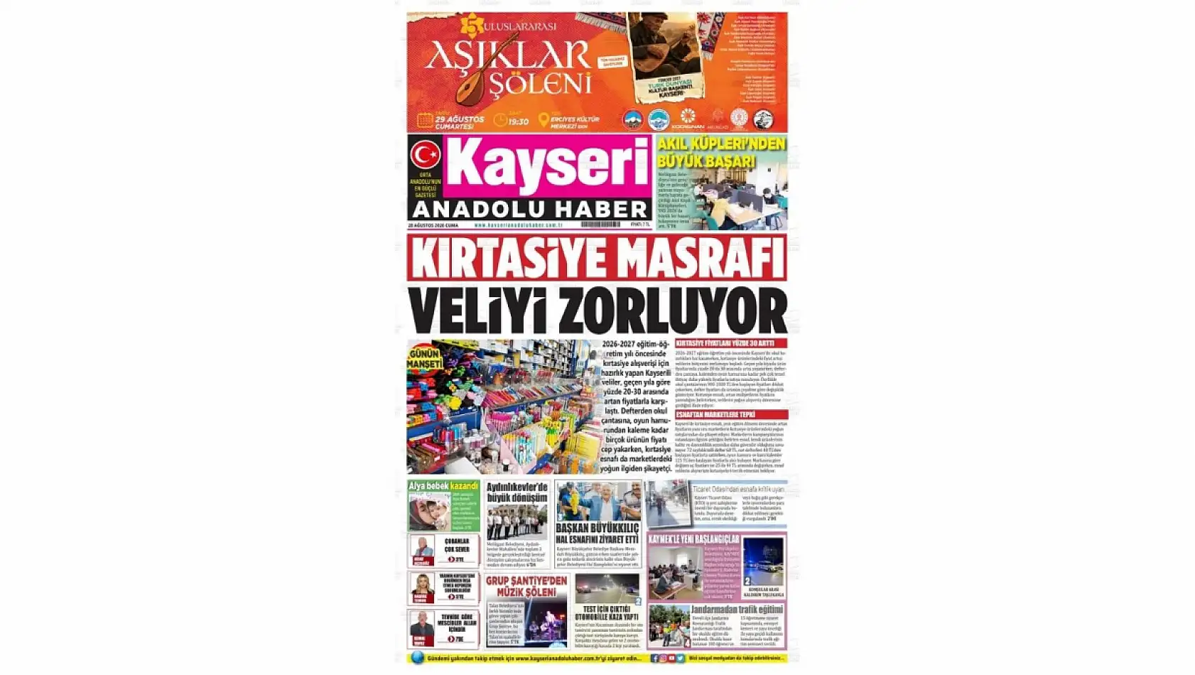Kayseri yerel gazeteleri 28 Ağustos sabahına hangi manşetlerle çıktı?