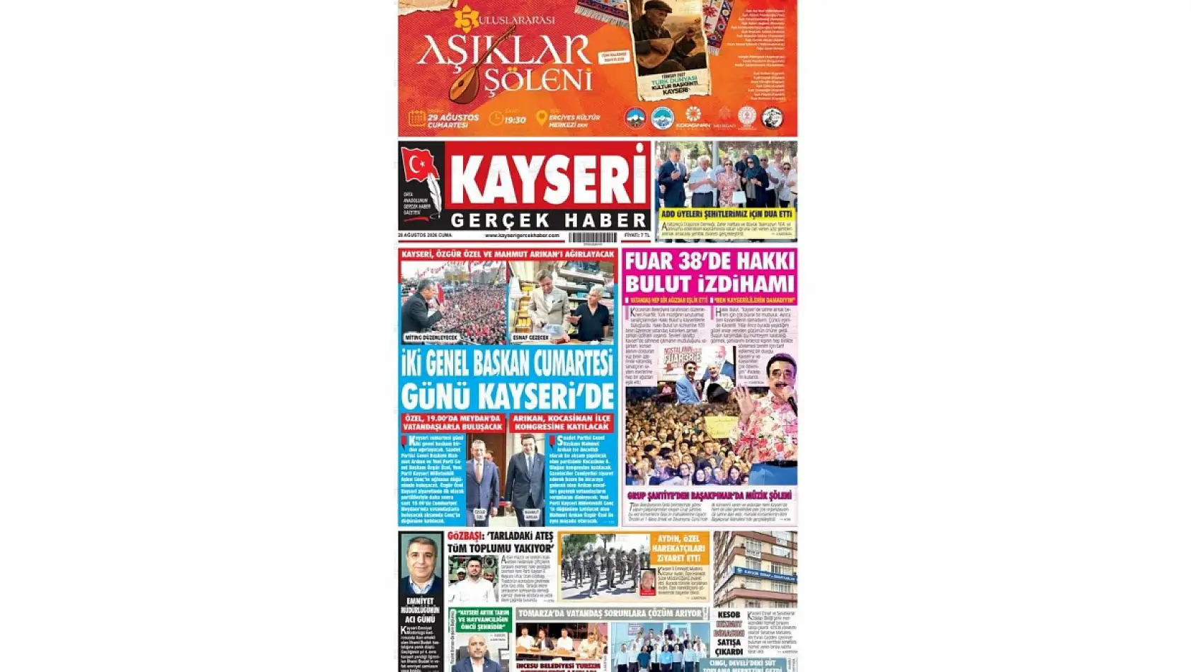 Kayseri yerel gazeteleri 28 Ağustos sabahına hangi manşetlerle çıktı?
