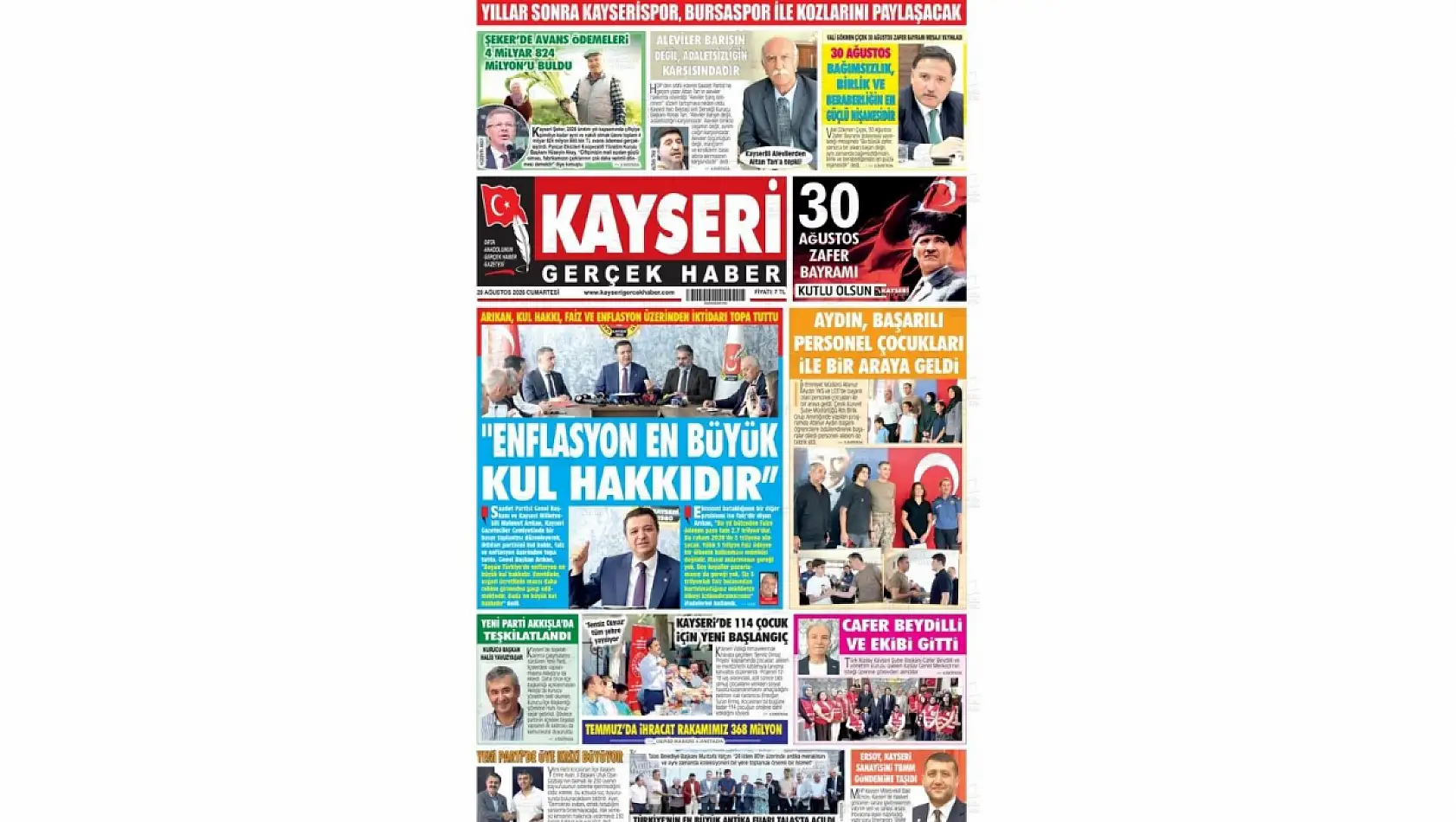 Kayseri yerel gazeteleri 29 Ağustos sabahına hangi manşetlerle çıktı?