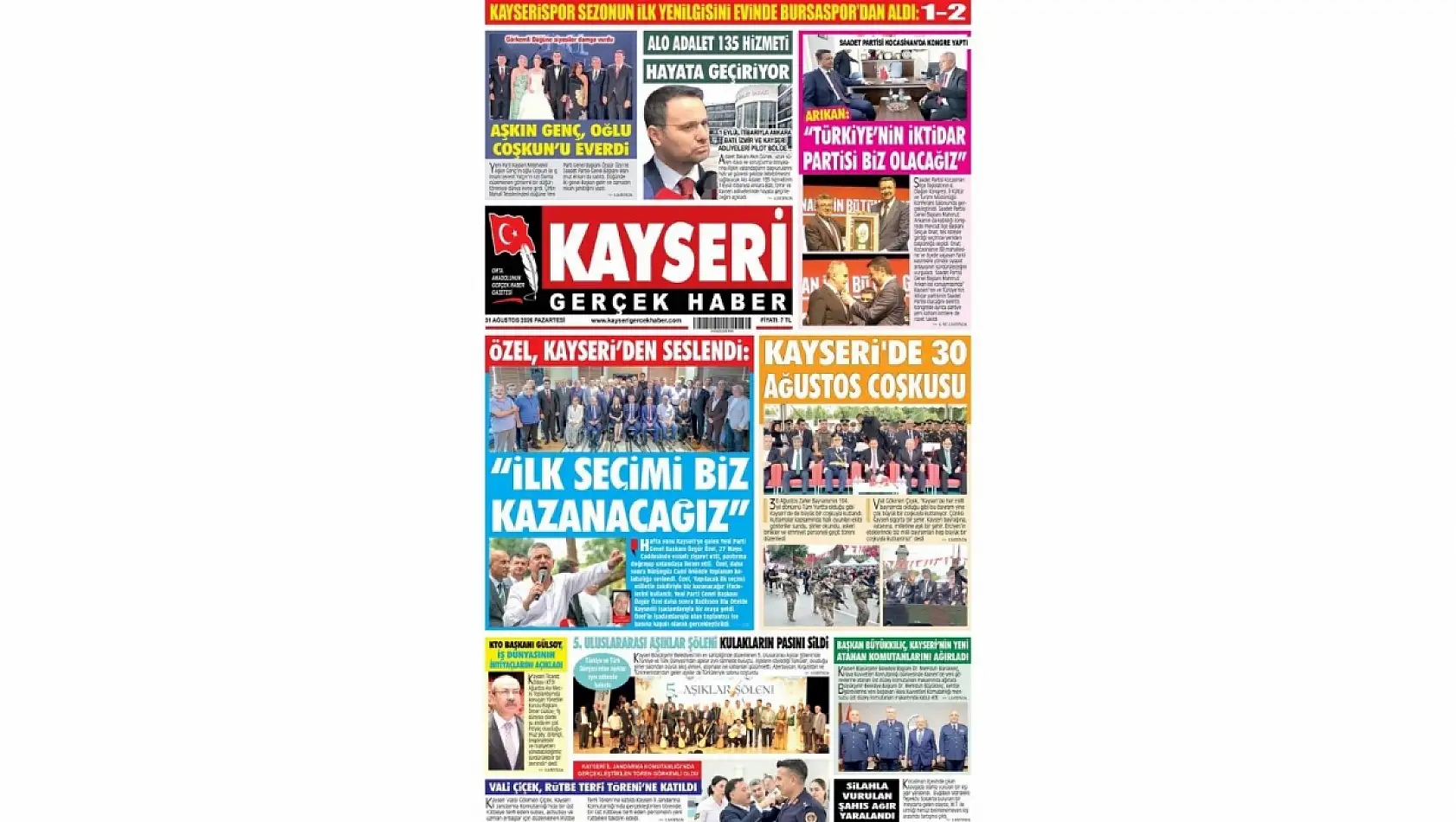 Kayseri yerel gazeteleri 31 Ağustos sabahına hangi manşetlerle çıktı?