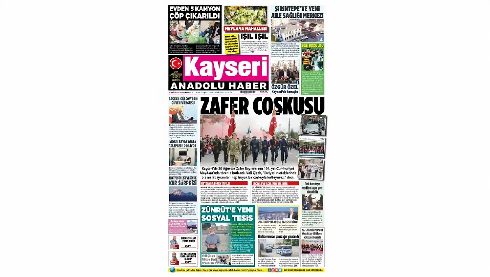 Kayseri yerel gazeteleri 31 Ağustos sabahına hangi manşetlerle çıktı?