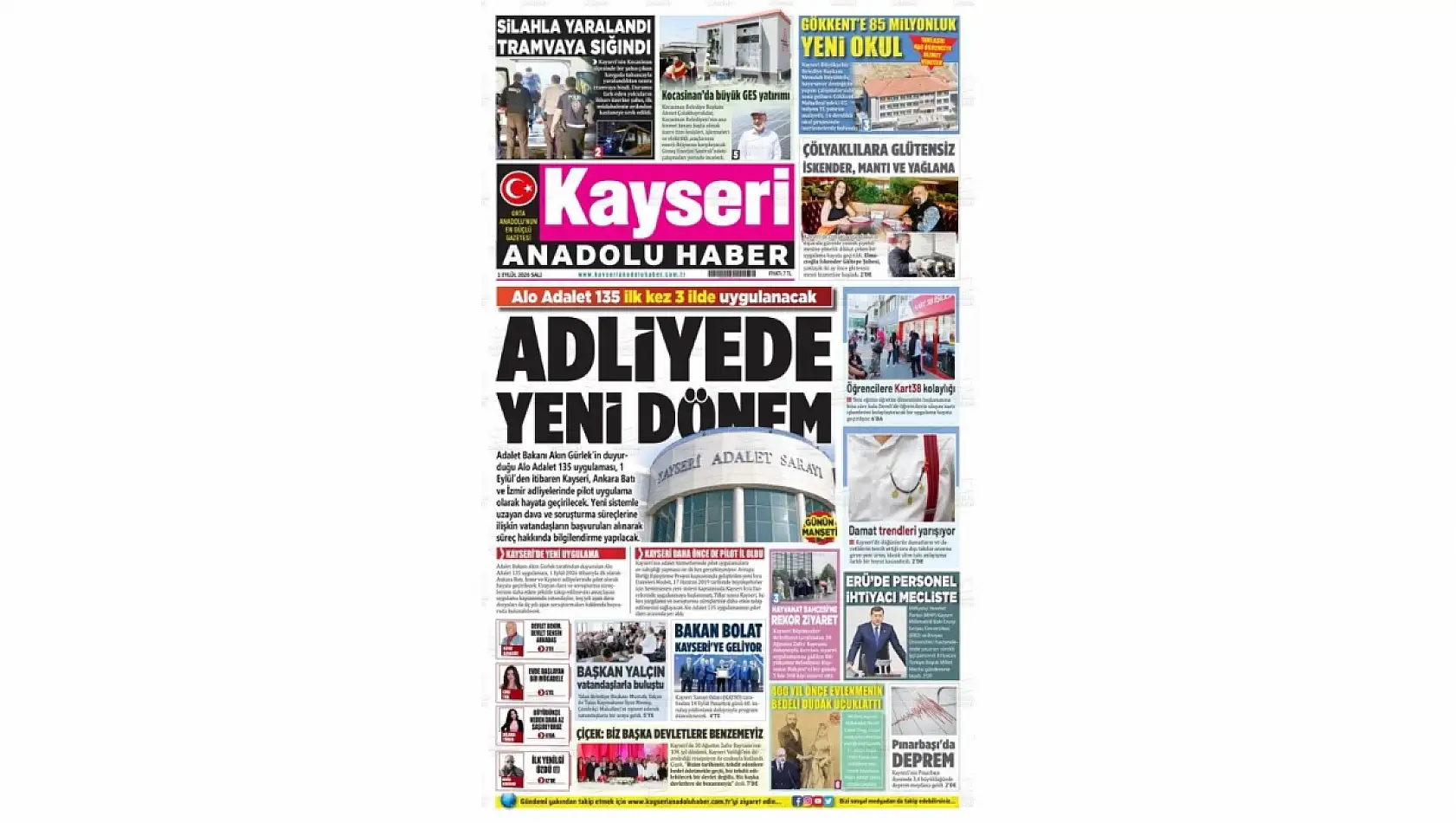 Kayseri yerel gazeteleri 1 Eylül sabahına hangi manşetlerle çıktı?