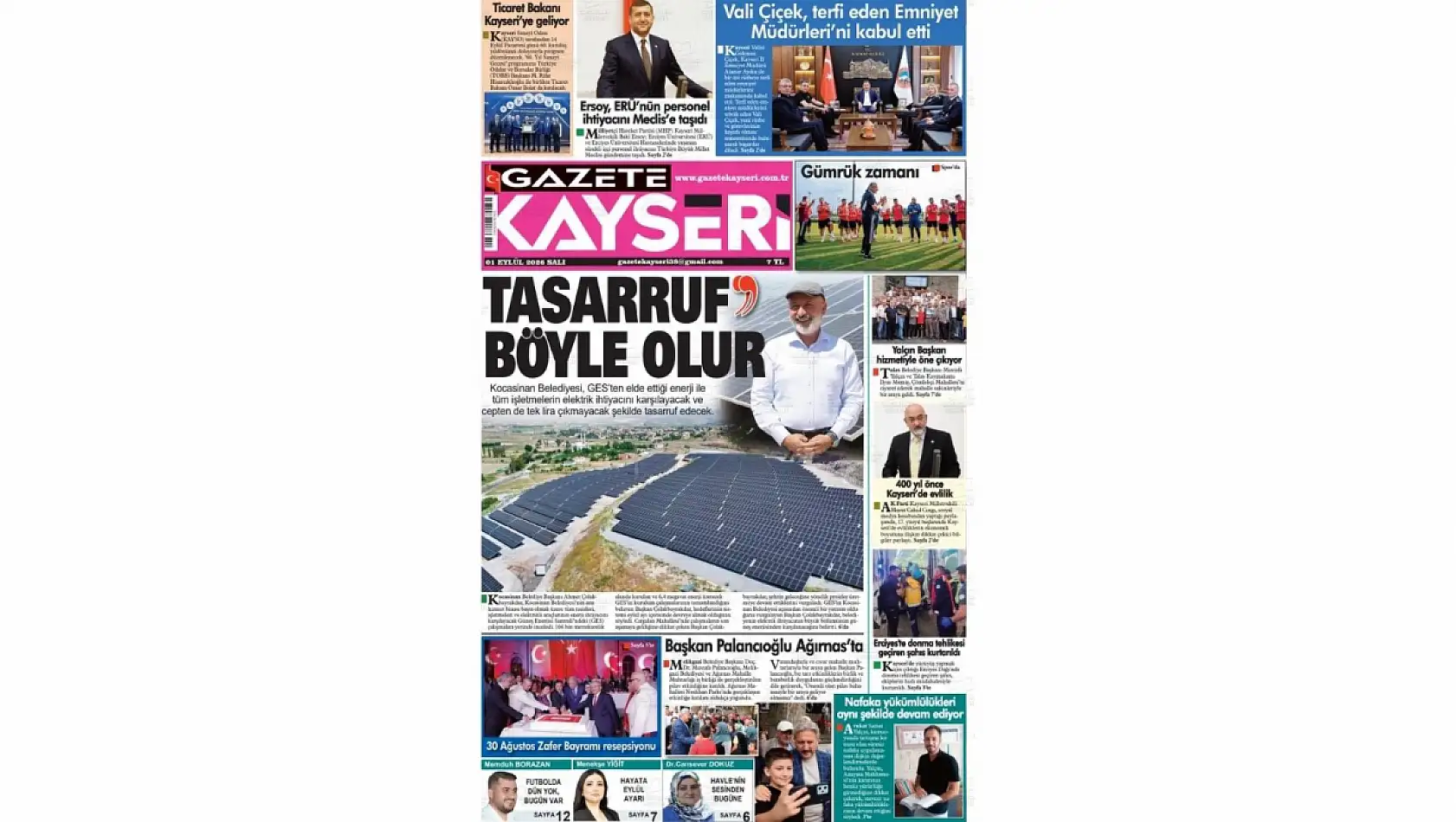 Kayseri yerel gazeteleri 1 Eylül sabahına hangi manşetlerle çıktı?
