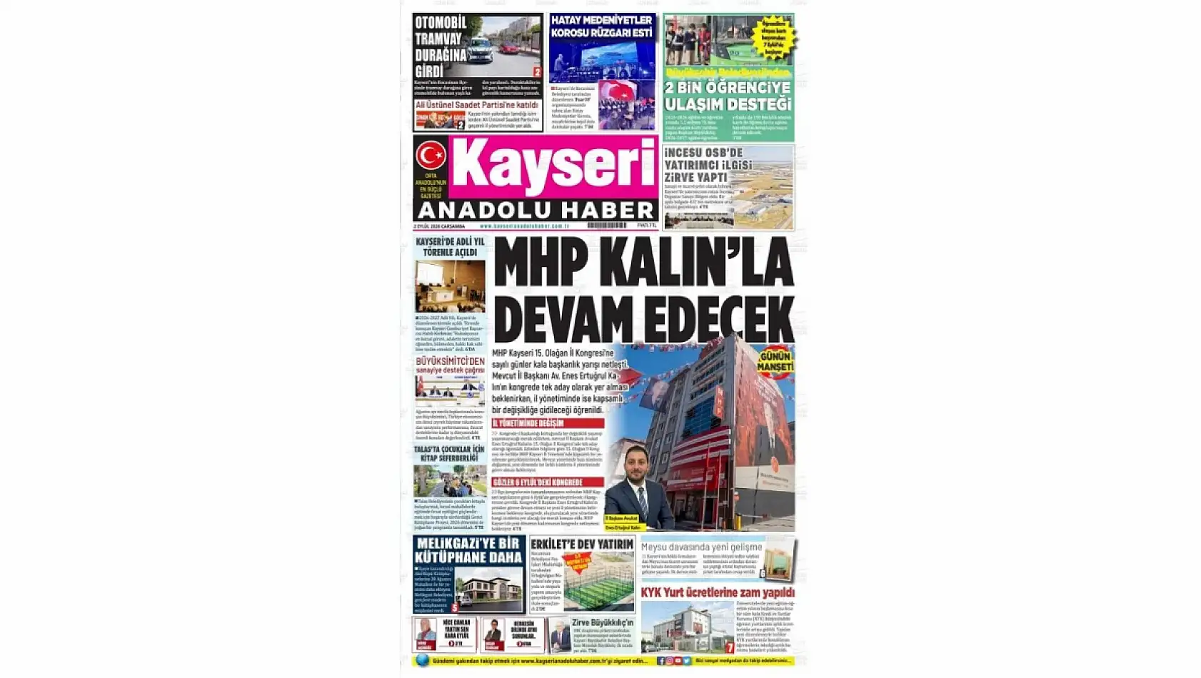 Kayseri yerel gazeteleri 2 Eylül sabahına hangi manşetlerle çıktı?
