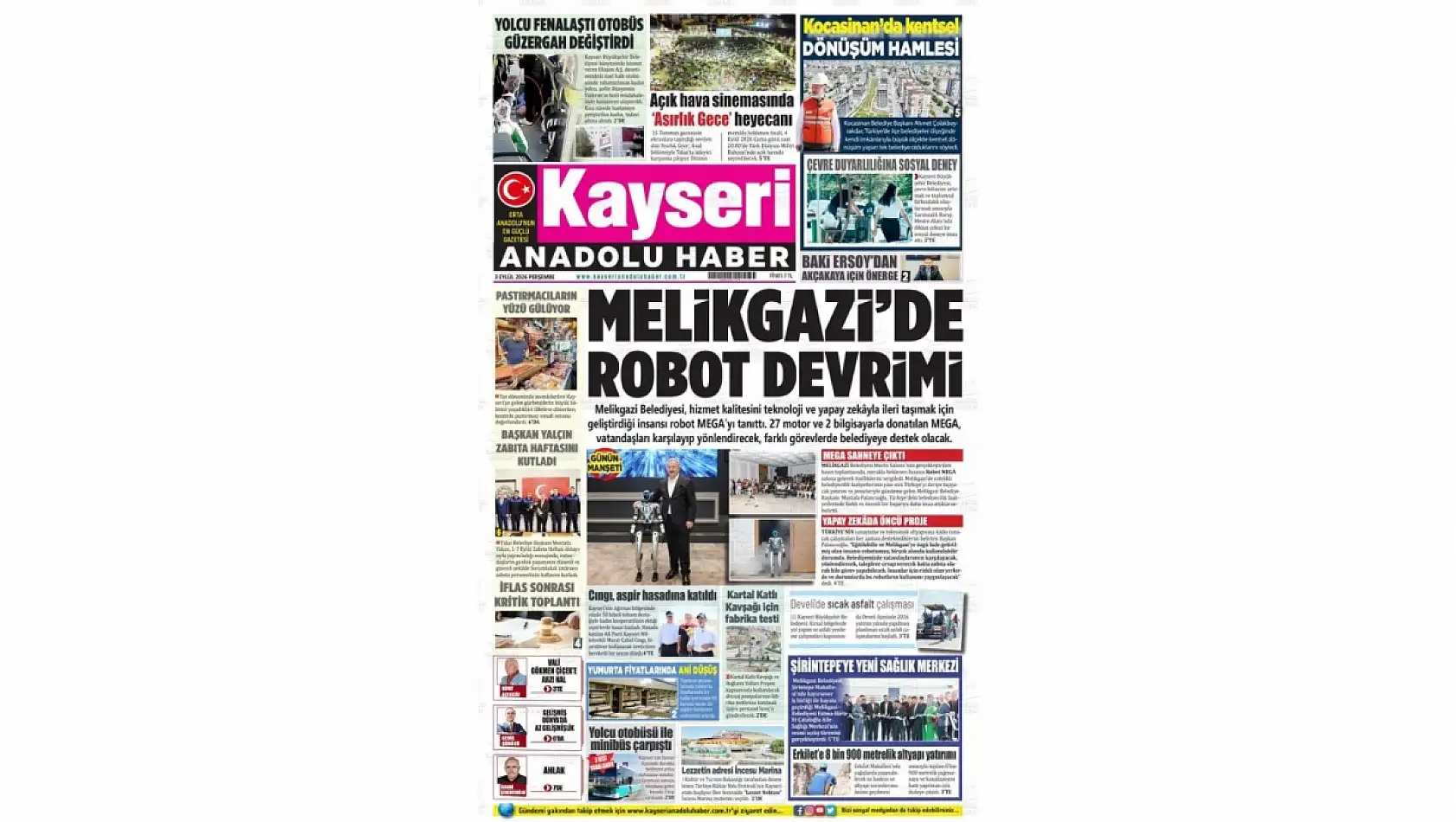 Kayseri yerel gazeteleri 3 Eylül sabahına hangi manşetlerle çıktı?