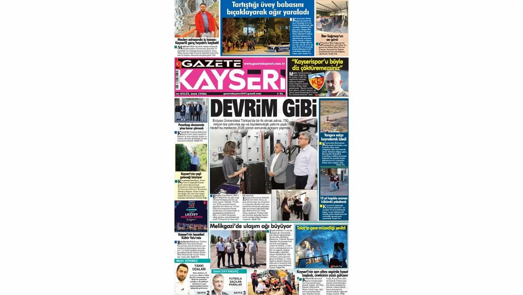 Kayseri yerel gazeteleri 4 Eylül sabahına hangi manşetlerle çıktı?