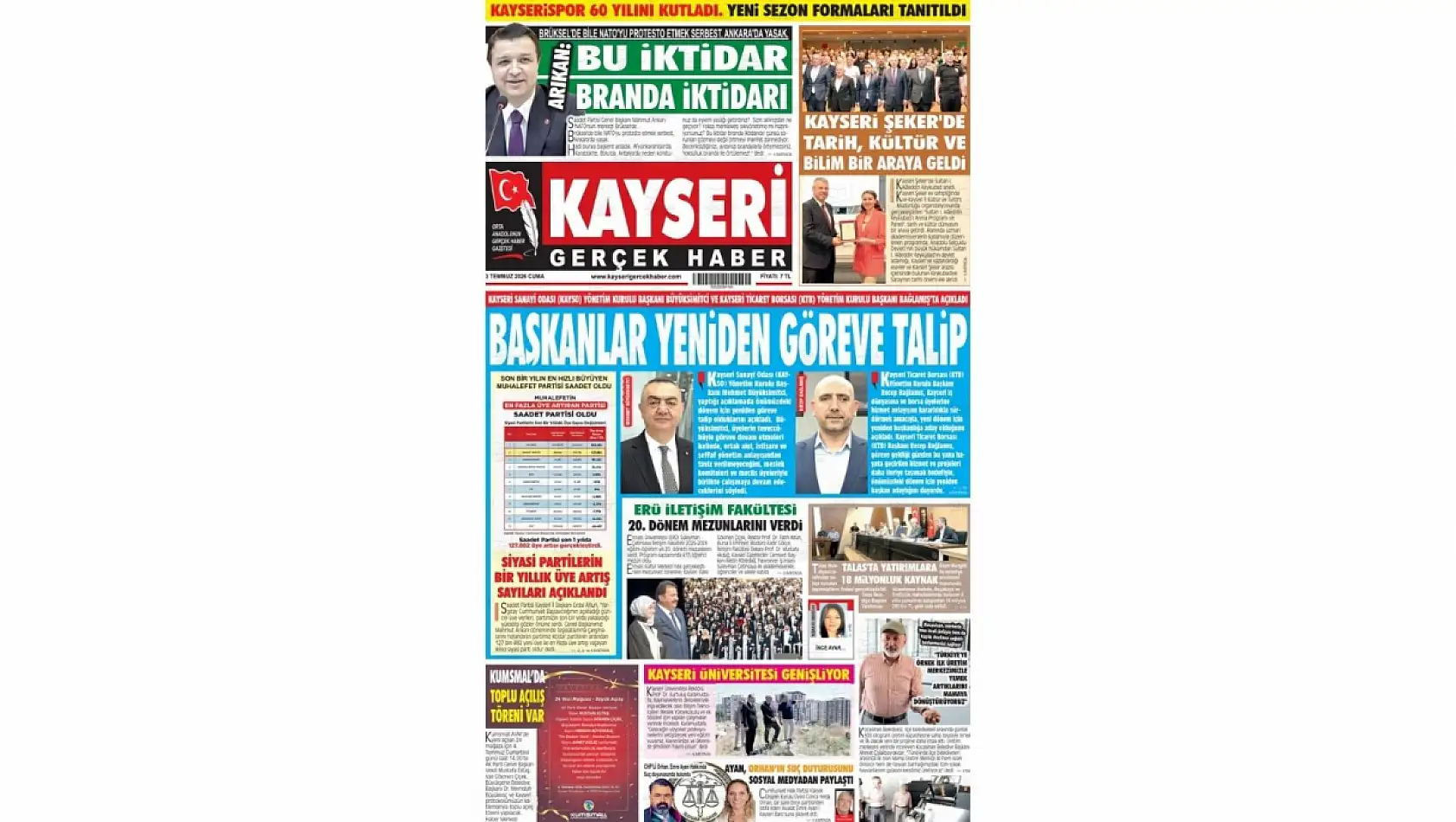 Kayseri yerel gazetelerinin 3 Temmuz gündemi: Seçim hareketliliği!