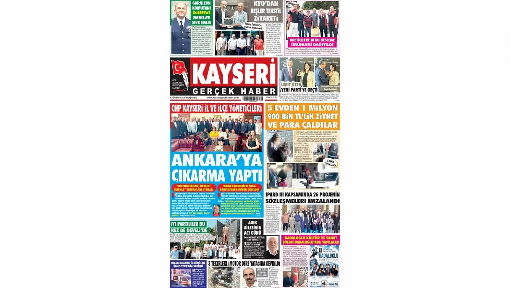 Kayseri yerel gazeteleri 6 Ağustos sabahına hangi manşetlere çıktı?