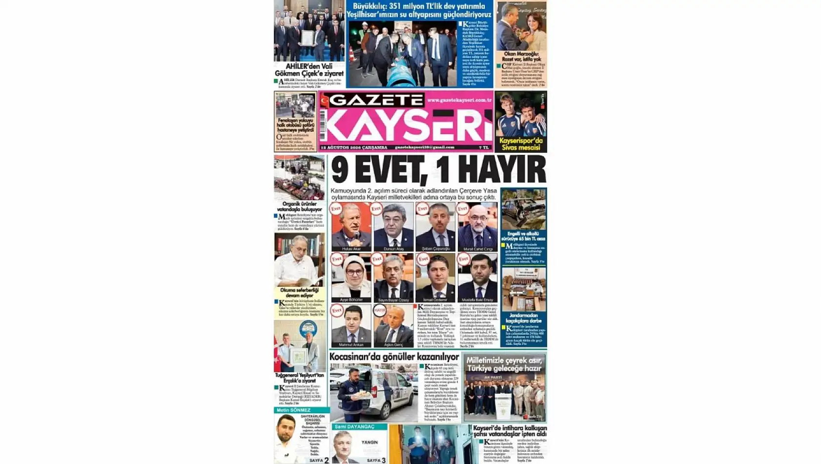 Kayseri yerel gazeteleri 12 Ağustos sabahına hangi manşetlere çıktı?