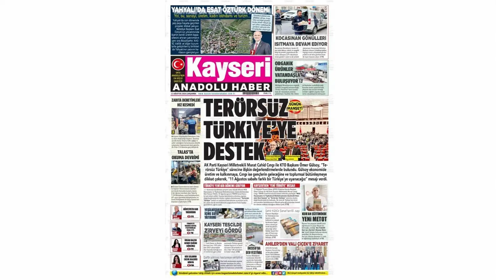 Kayseri yerel gazeteleri 12 Ağustos sabahına hangi manşetlere çıktı?