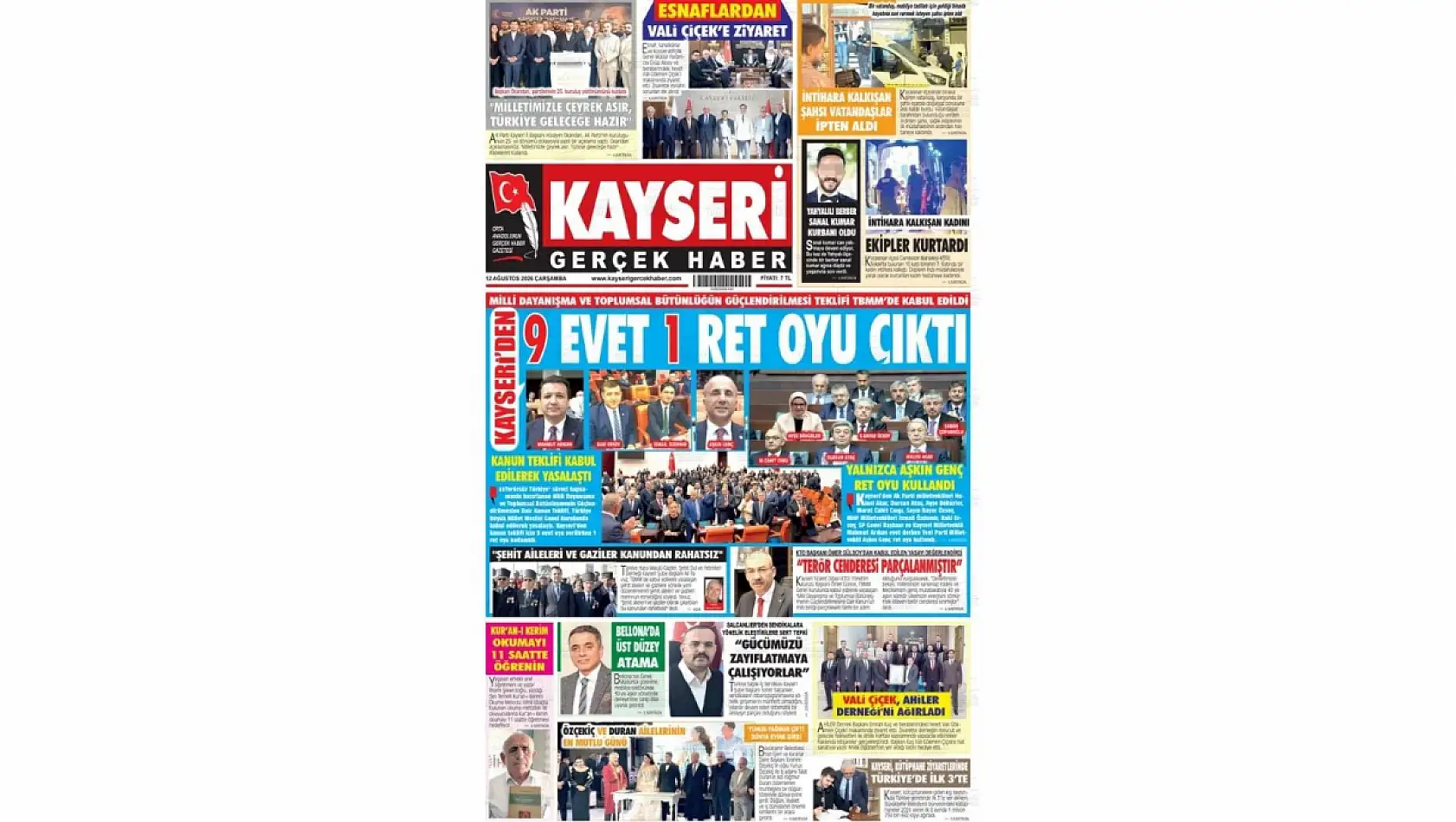 Kayseri yerel gazeteleri 12 Ağustos sabahına hangi manşetlere çıktı?