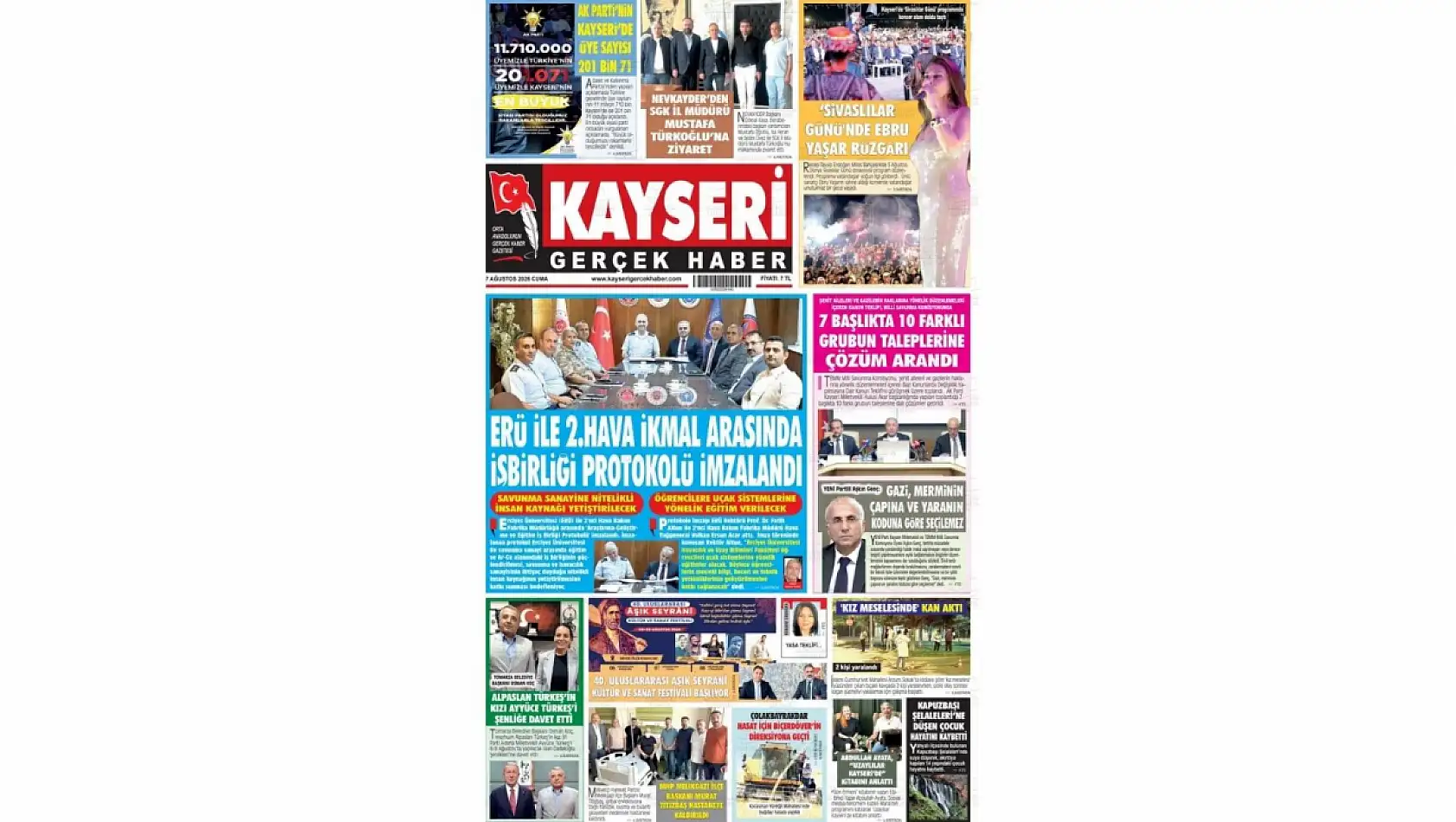 Kayseri yerel gazeteleri 7 Ağustos sabahına hangi manşetlere çıktı?