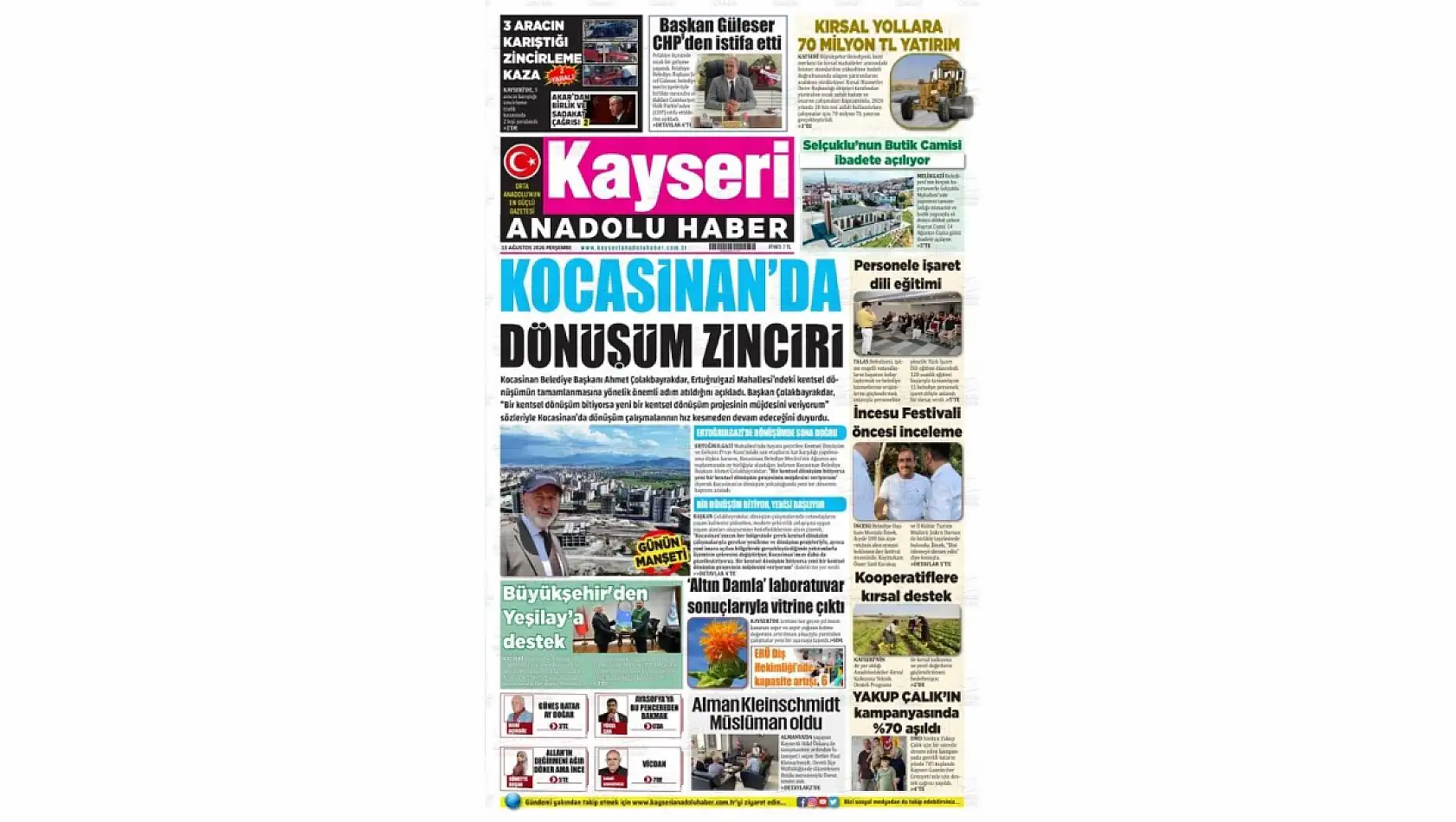 Kayseri yerel gazeteleri 13 Ağustos sabahına hangi manşetlere çıktı?
