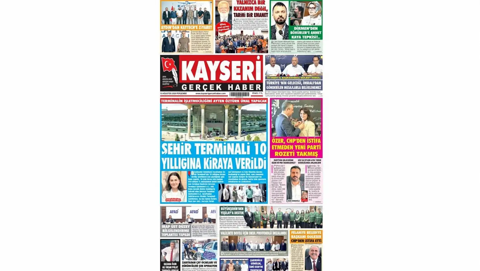 Kayseri yerel gazeteleri 13 Ağustos sabahına hangi manşetlere çıktı?