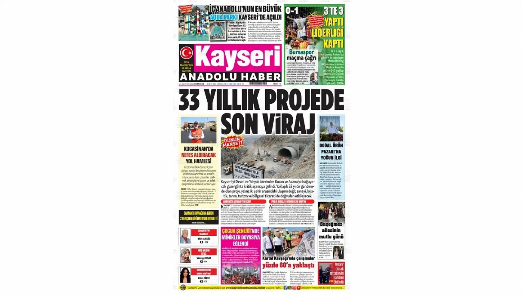 Kayseri yerel gazeteleri 24 Ağustos sabahına hangi manşetlerle çıktı?