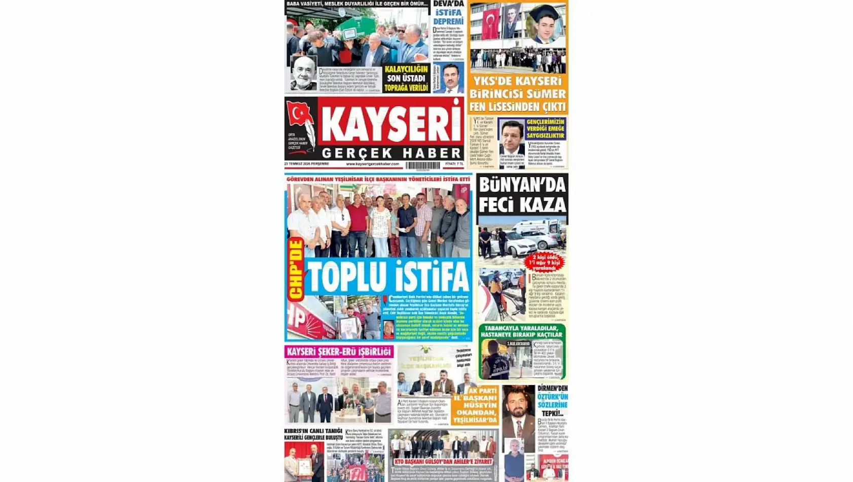 Kayseri yerel gazetelerinden 23 Temmuz sabahına çarpıcı manşetler!