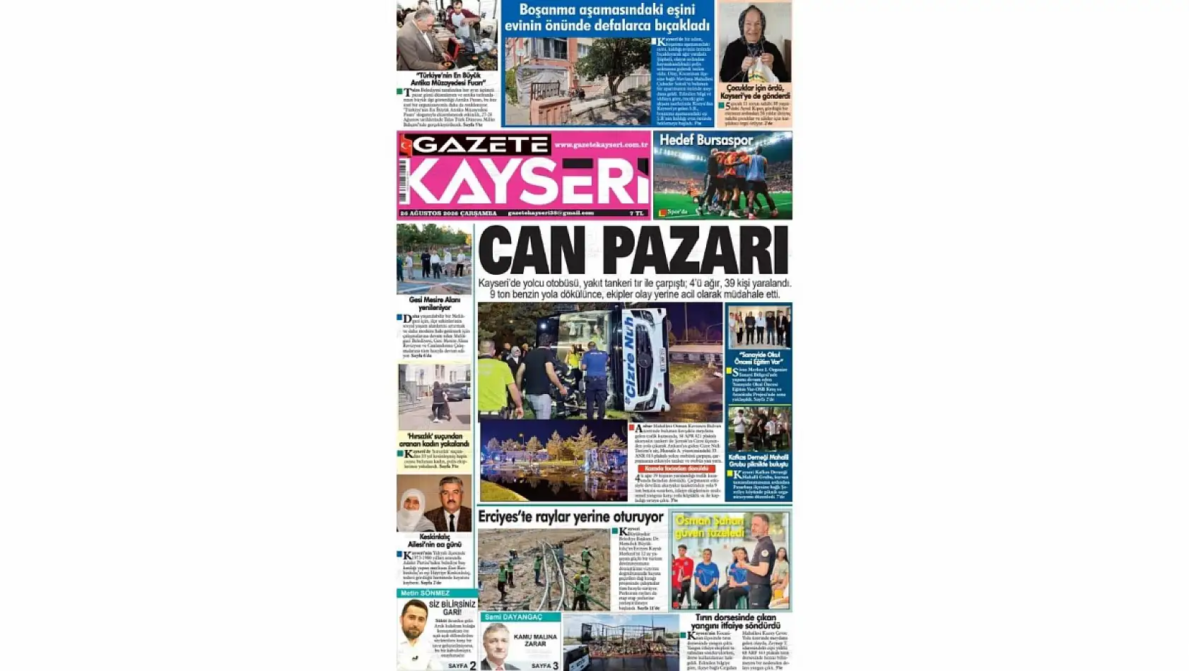 Kayseri yerel gazetelerinde manşet tek: ''Can Pazarı''