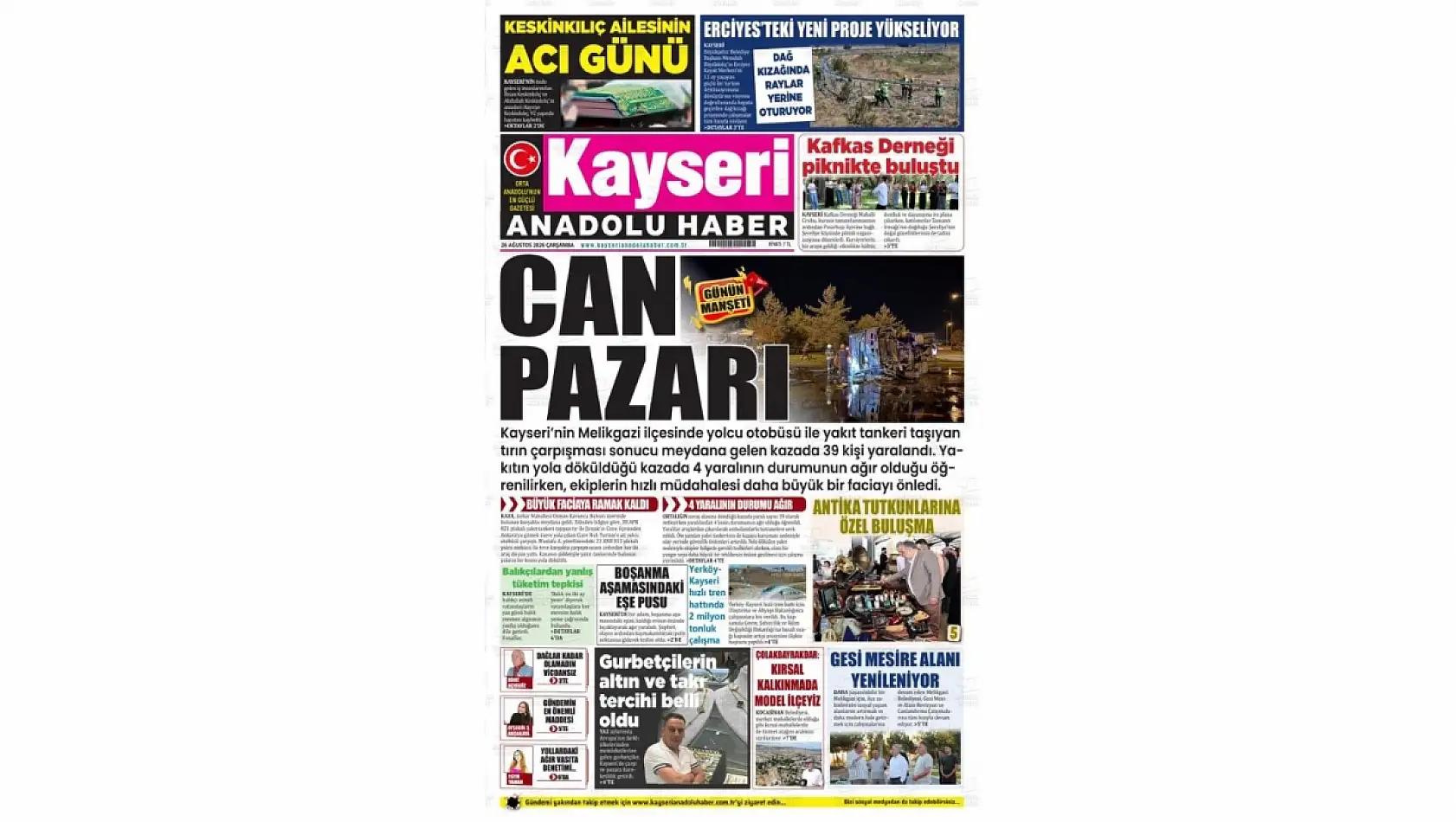 Kayseri yerel gazetelerinde manşet tek: ''Can Pazarı''