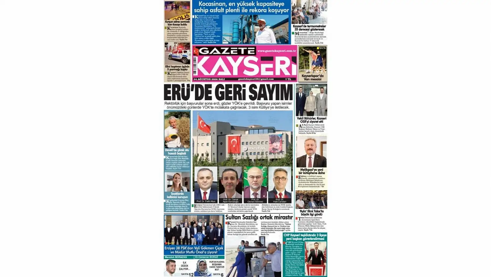 Kayseri yerel gazeteleri 4 Ağustos sabahına hangi manşetlerle çıktı?