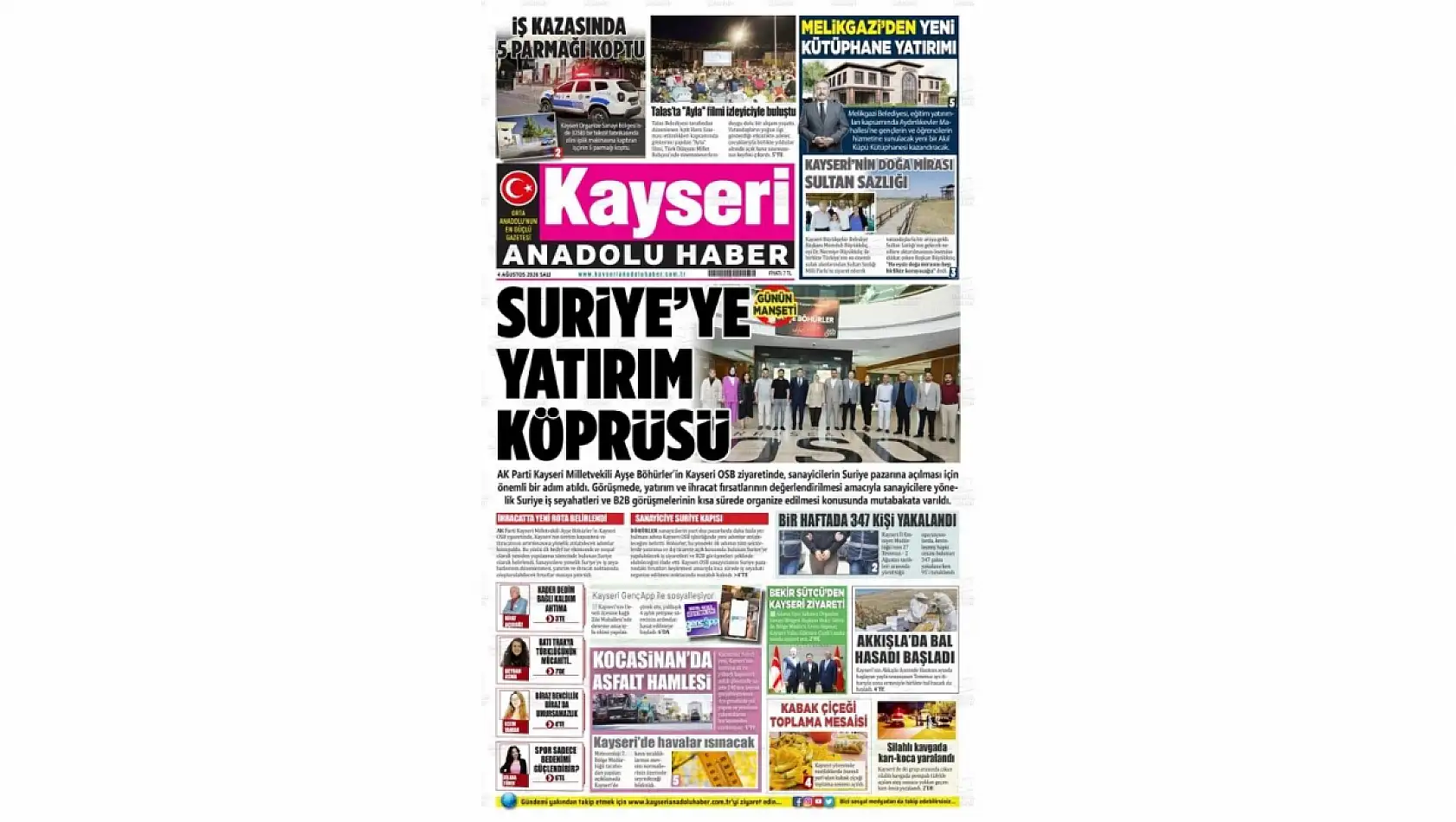 Kayseri yerel gazeteleri 4 Ağustos sabahına hangi manşetlerle çıktı?