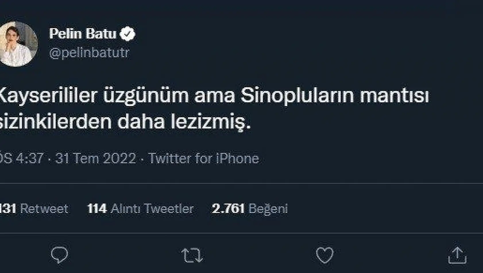 Oyuncu Pelin Batu 'dan Kayserilileri üzecek paylaşım