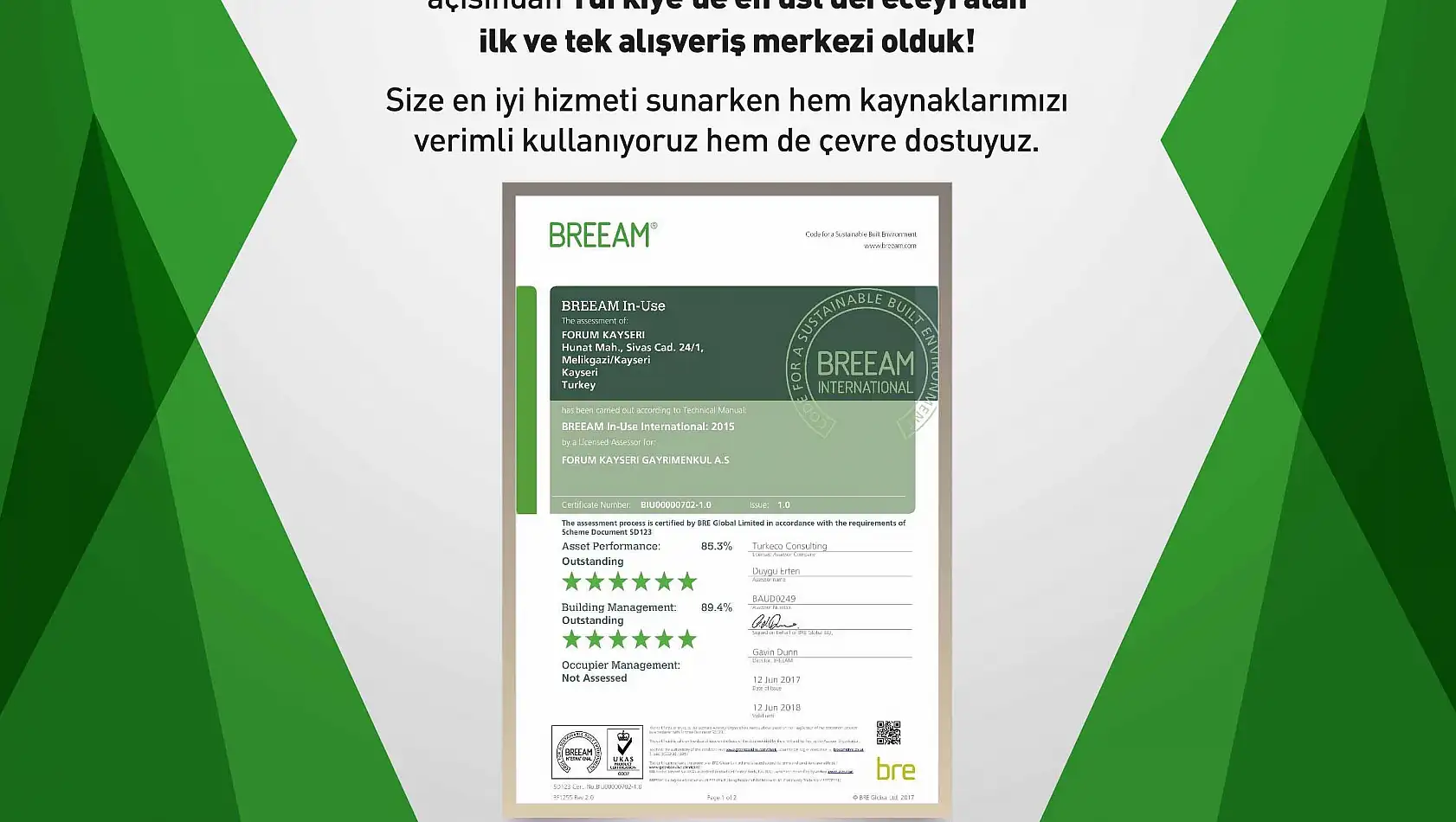 Türkiye'nin ilk ve tek çevreci alışveriş merkezi Forum Kayseri