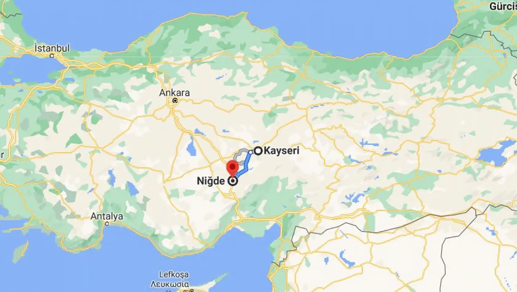 Kayseri – Niğde arası kaç km?