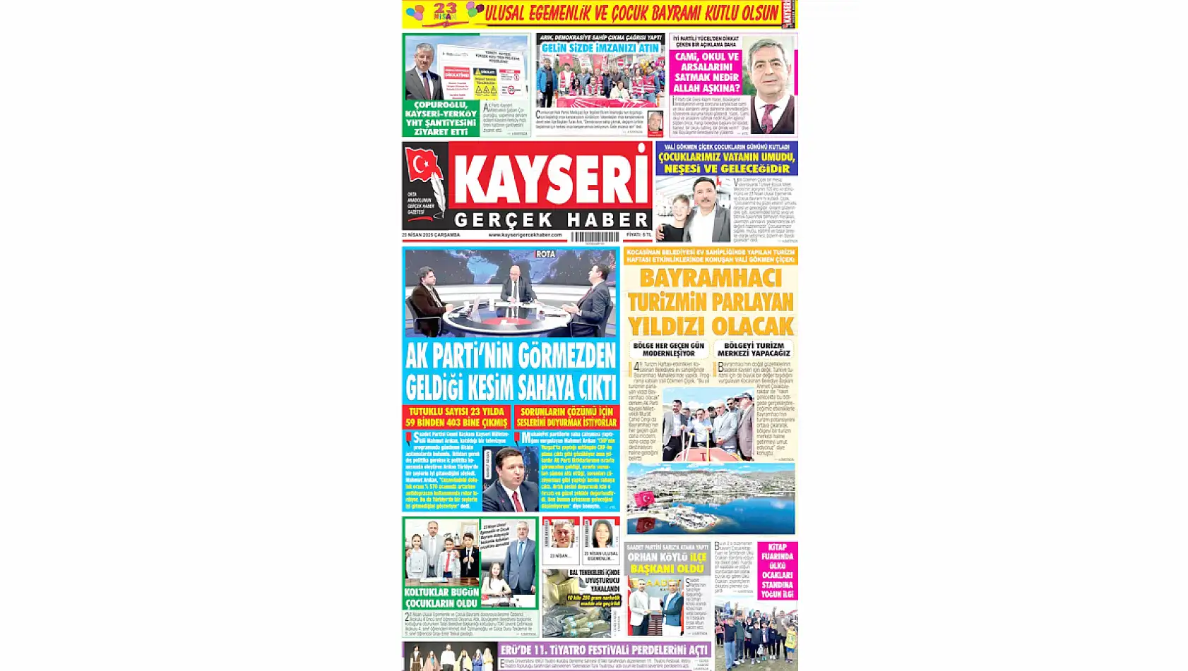 Kayseri Gazeteleri 23 Nisan Çarşamba gündemi -  İşte yerel basında öne çıkan manşetler...