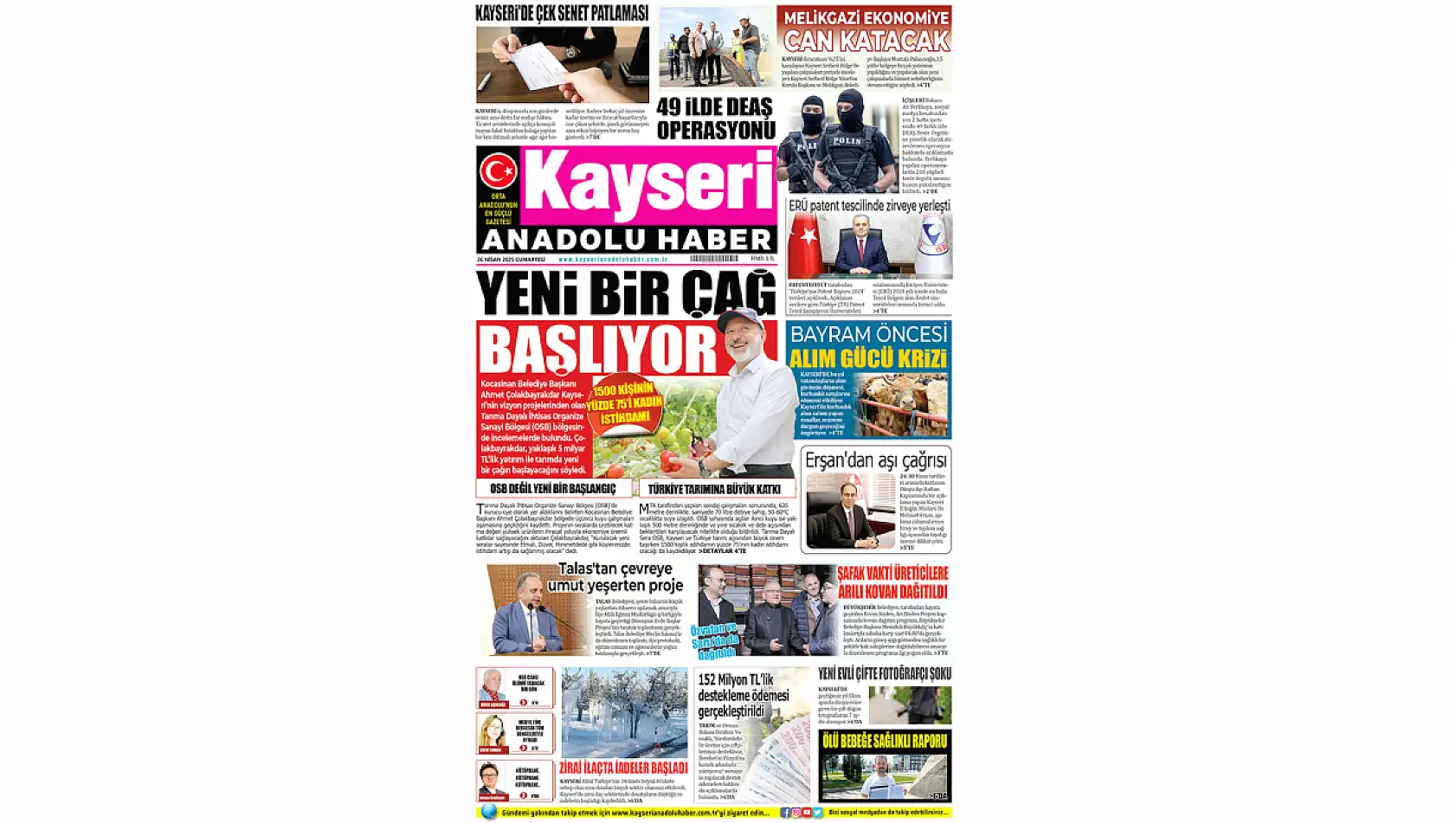 Kayseri Gazetelerinde 26 Nisan Cumartesi gündemi – İşte yerel basında öne çıkan manşetler...