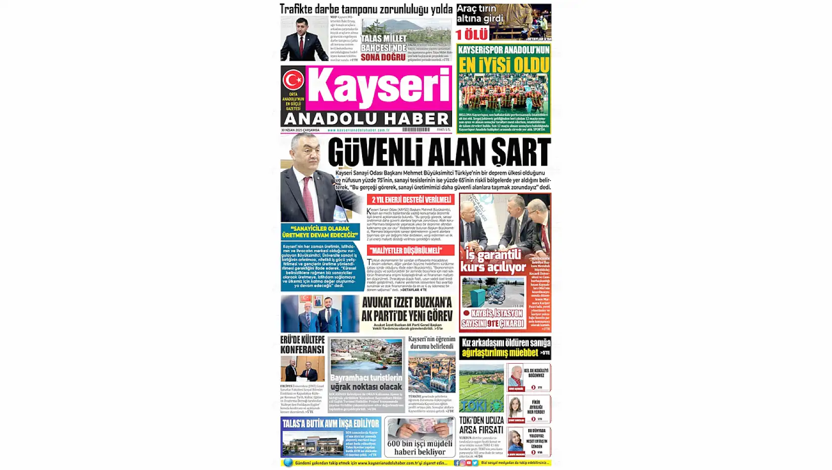 Kayseri Gazeteleri 30 Nisan 2025 gündemi - Yerel basında öne çıkan manşetler...