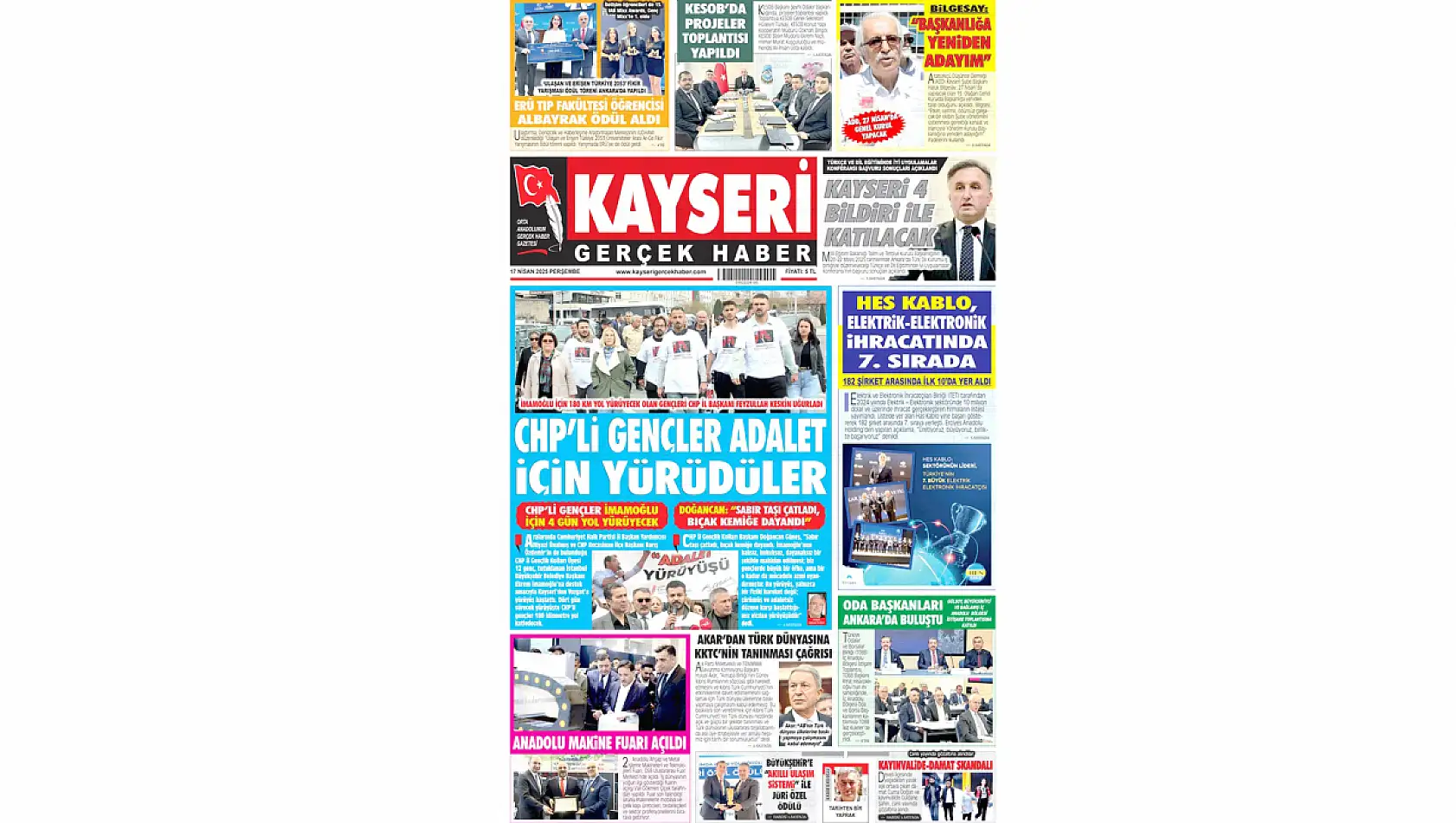 Kayseri Gazeteleri 17 Nisan Perşembe gündemi - Yerel basında öne çıkan manşetler...