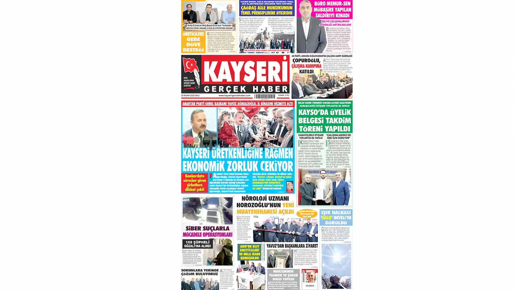 Kayseri Gazeteleri 29 Nisan Salı gündemi - Yerel basında öne çıkan manşetler...
