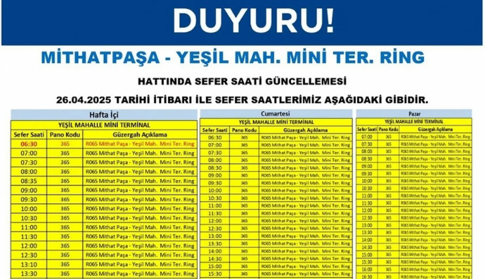 Kayseri'de toplu taşıma güzergah ve sefer saatlerinde yeni düzenlemeler yapıldı!