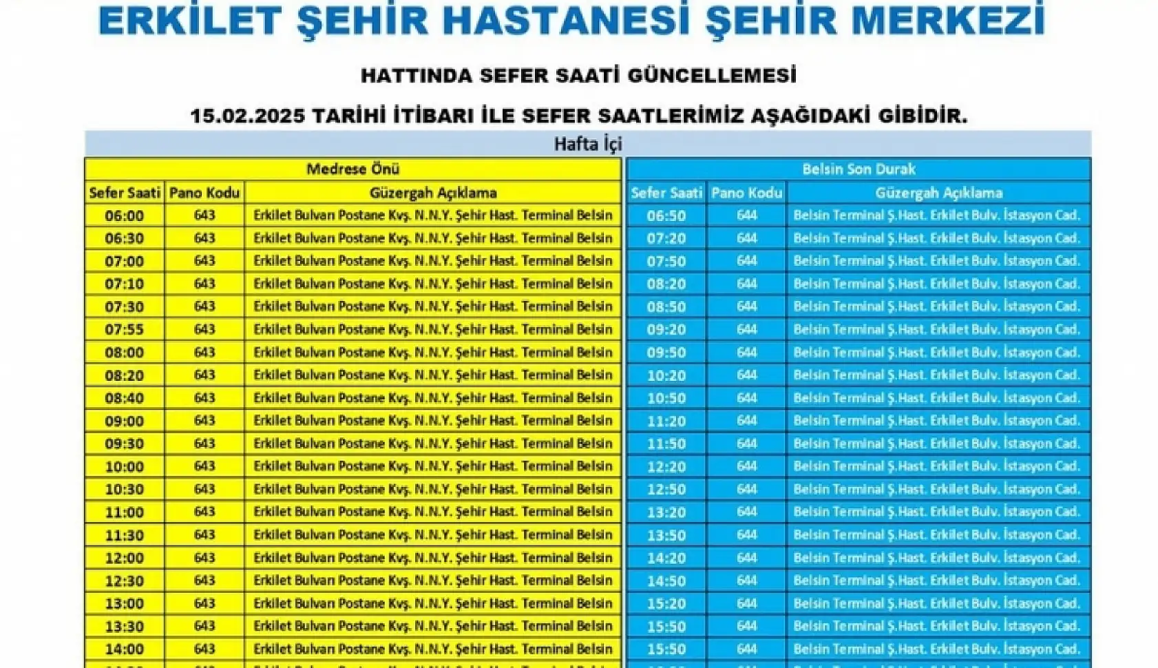 Kayseri'de çok sayıda otobüs sefer ve güzergahında değişiklik yapıldı: Şehir Hastanesi, Zümrüt, Talas, Sanayi...