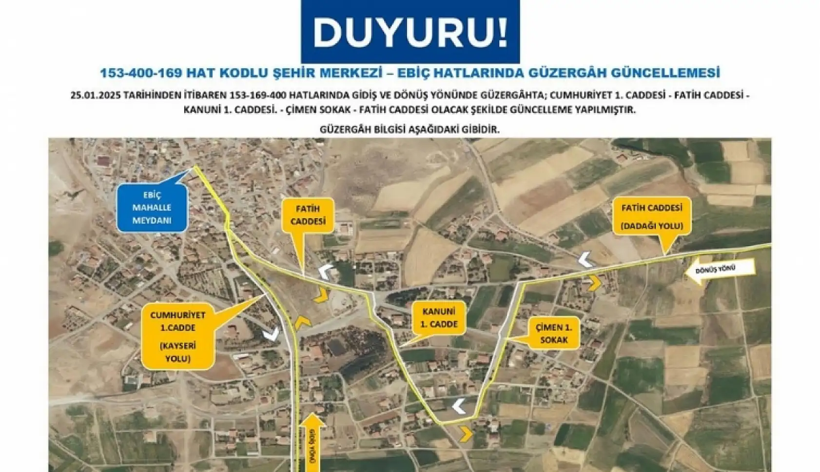 Kayseri'de otobüs sefer ve güzergahlarında değişiklik yapıldı!