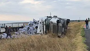 Meşe kömürü yüklü tır devrildi, sürücüsü yaralandı