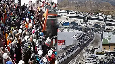 Erciyes'e akın var: Trafik kilitlendi kuyruklar metrelerce uzadı!